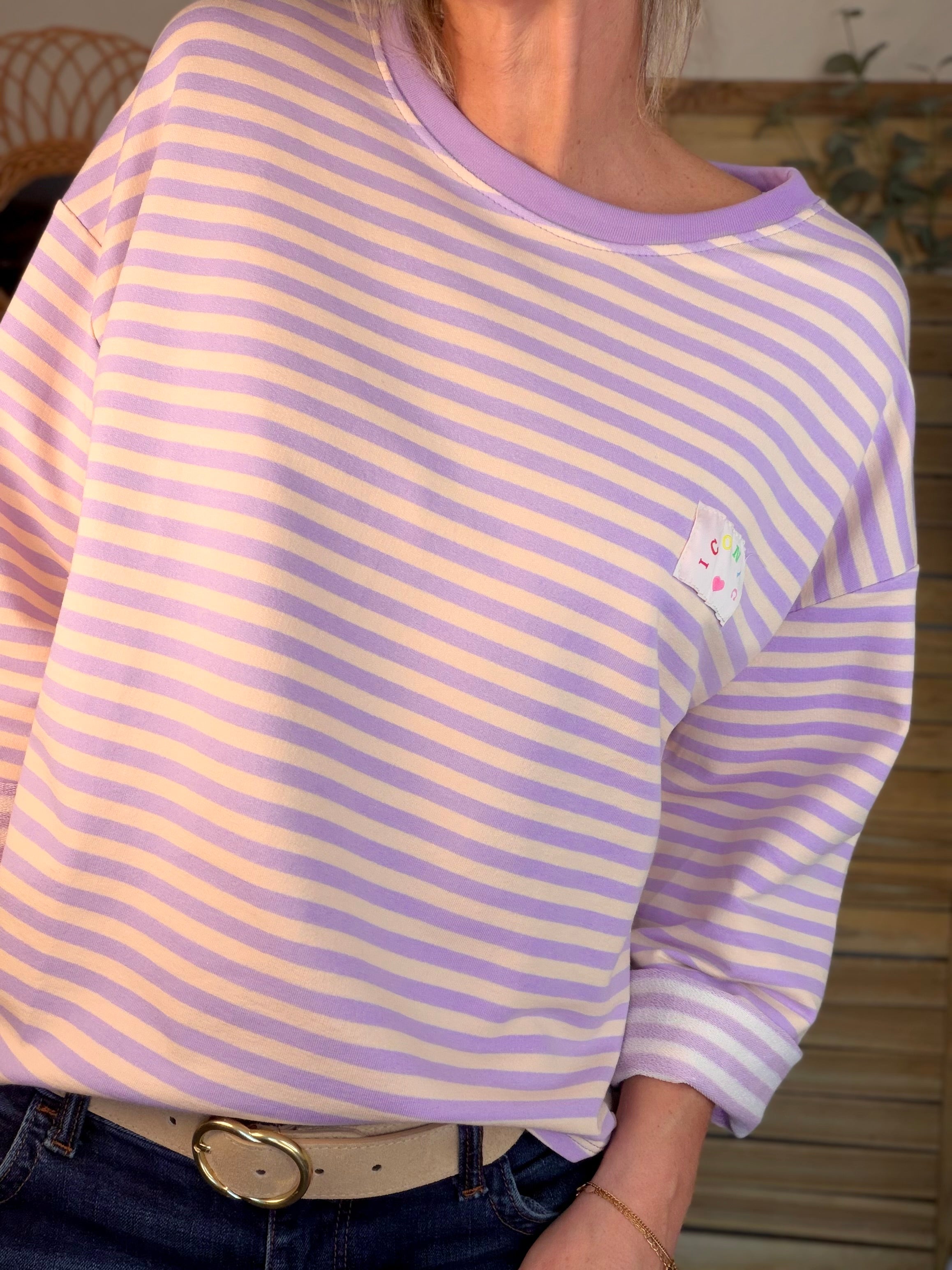 Sweat fin rayé ample Iconic CORALIE - Lilas