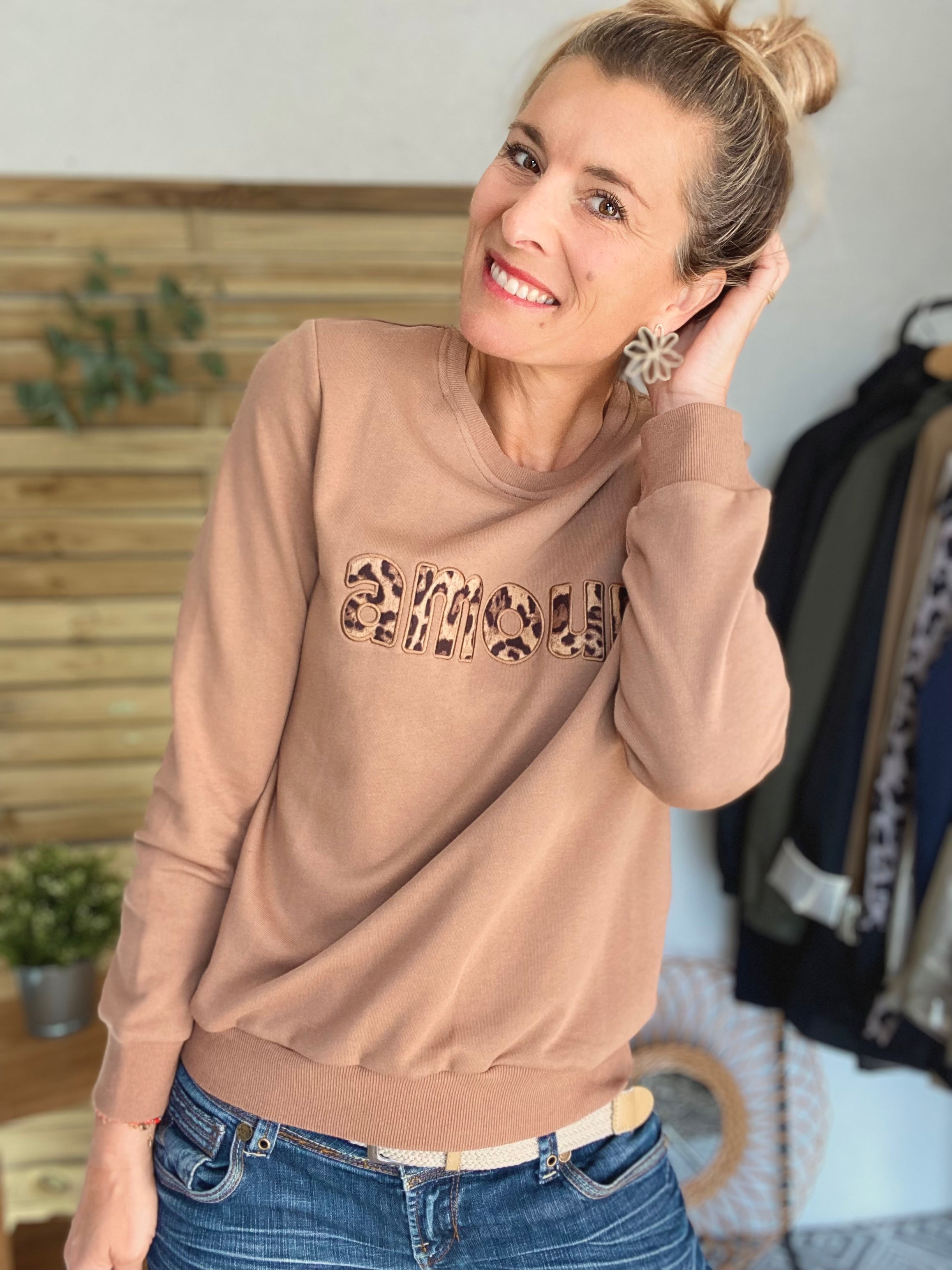 Sweat amour en coton GABRIELLE - Camel Léo