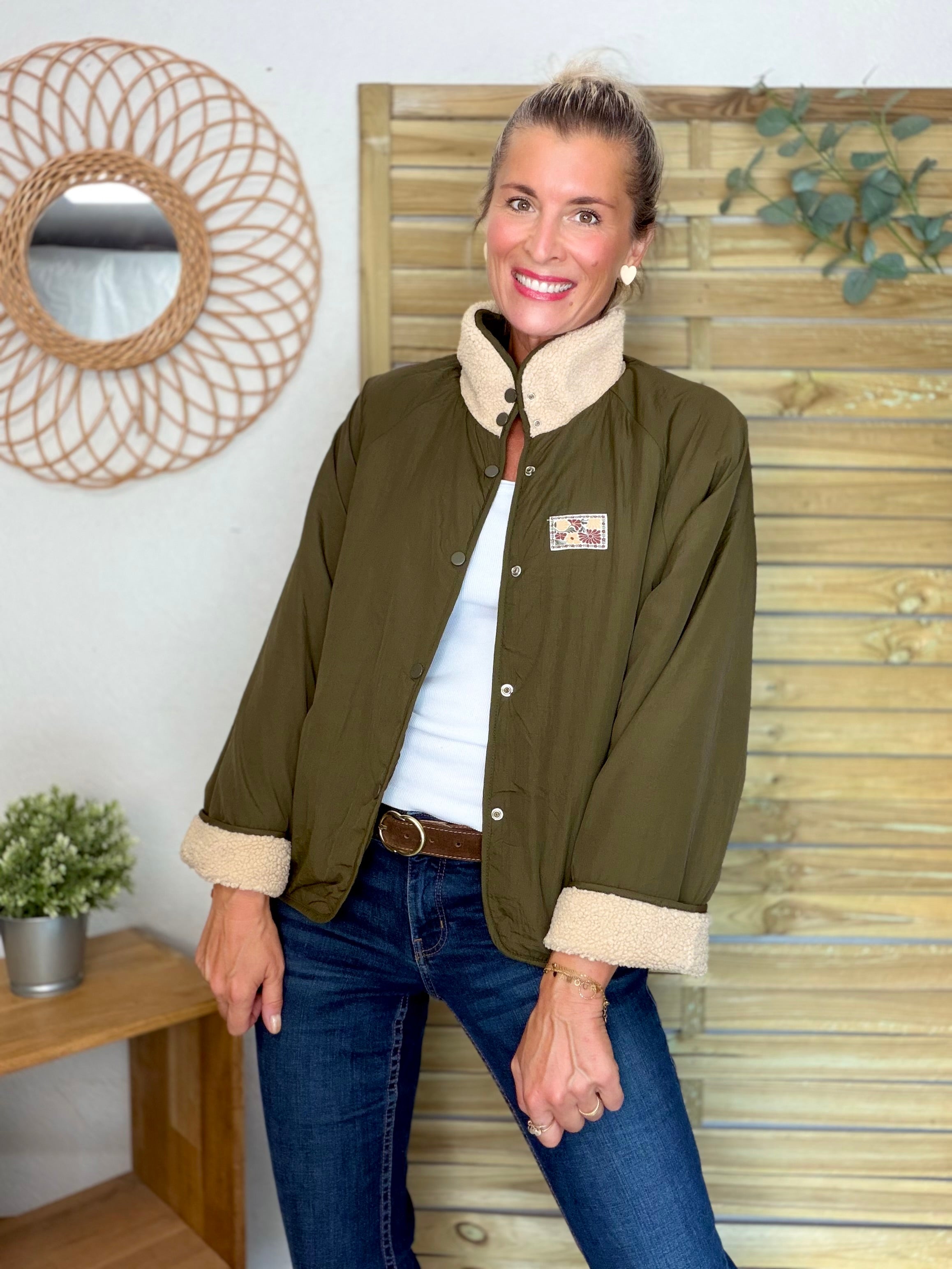Veste matelassée réversible Sherpa AMÉLIE Kaki / Beige