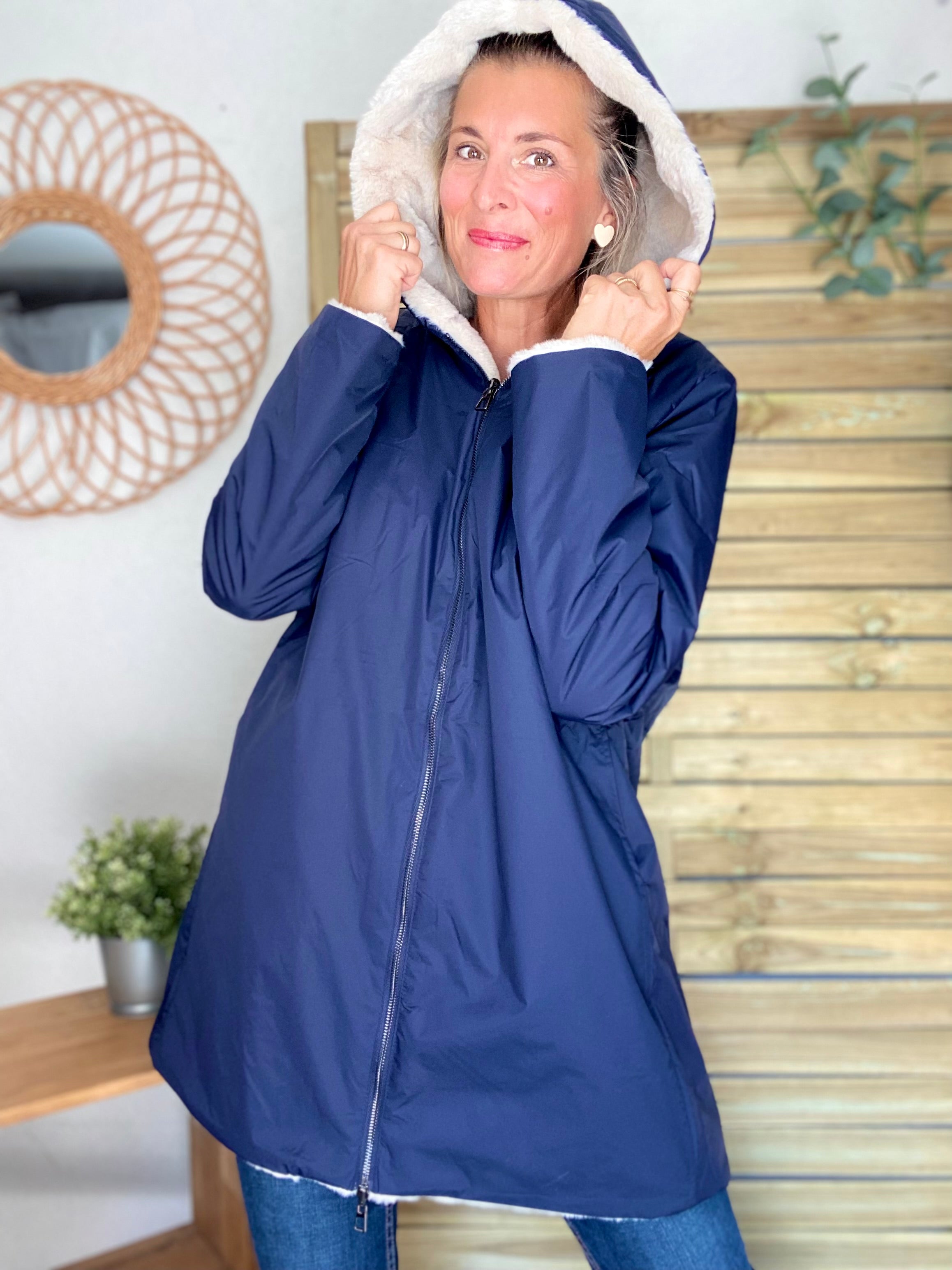 Parka Imperméable réversible fourrée Bleu marine / Beige ALIX - LAURA JO
