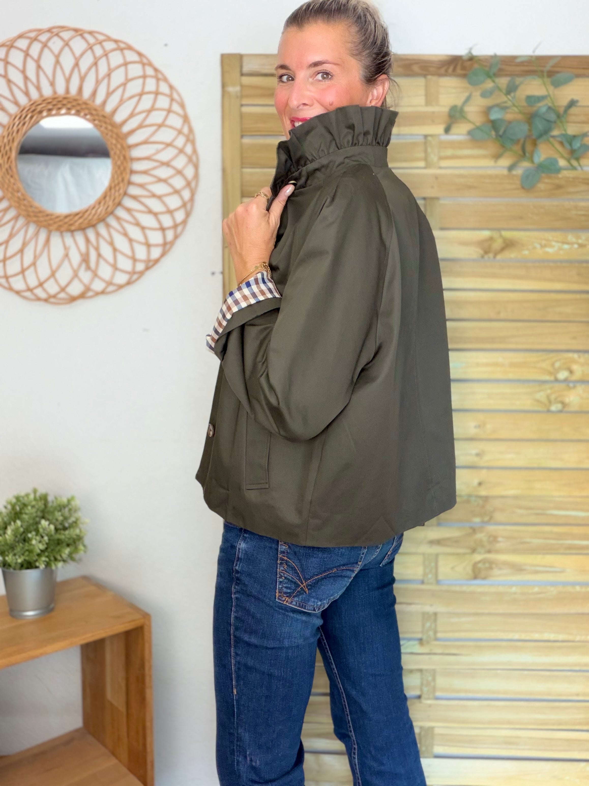 Veste Trench col victorien doublure carreaux - VICTORIA Kaki foncé