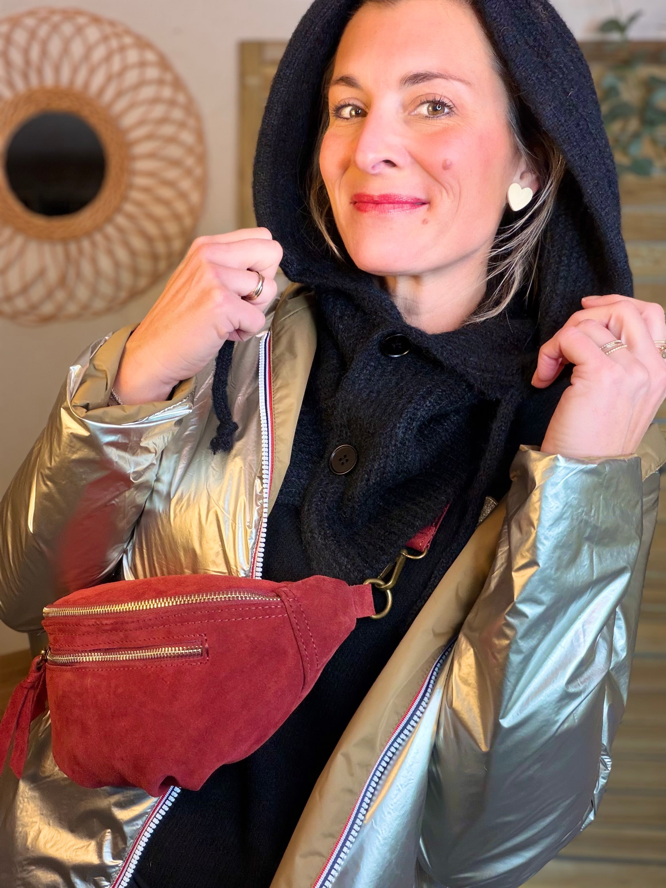 Col cagoule LORIE en maille avec bouton - Noir