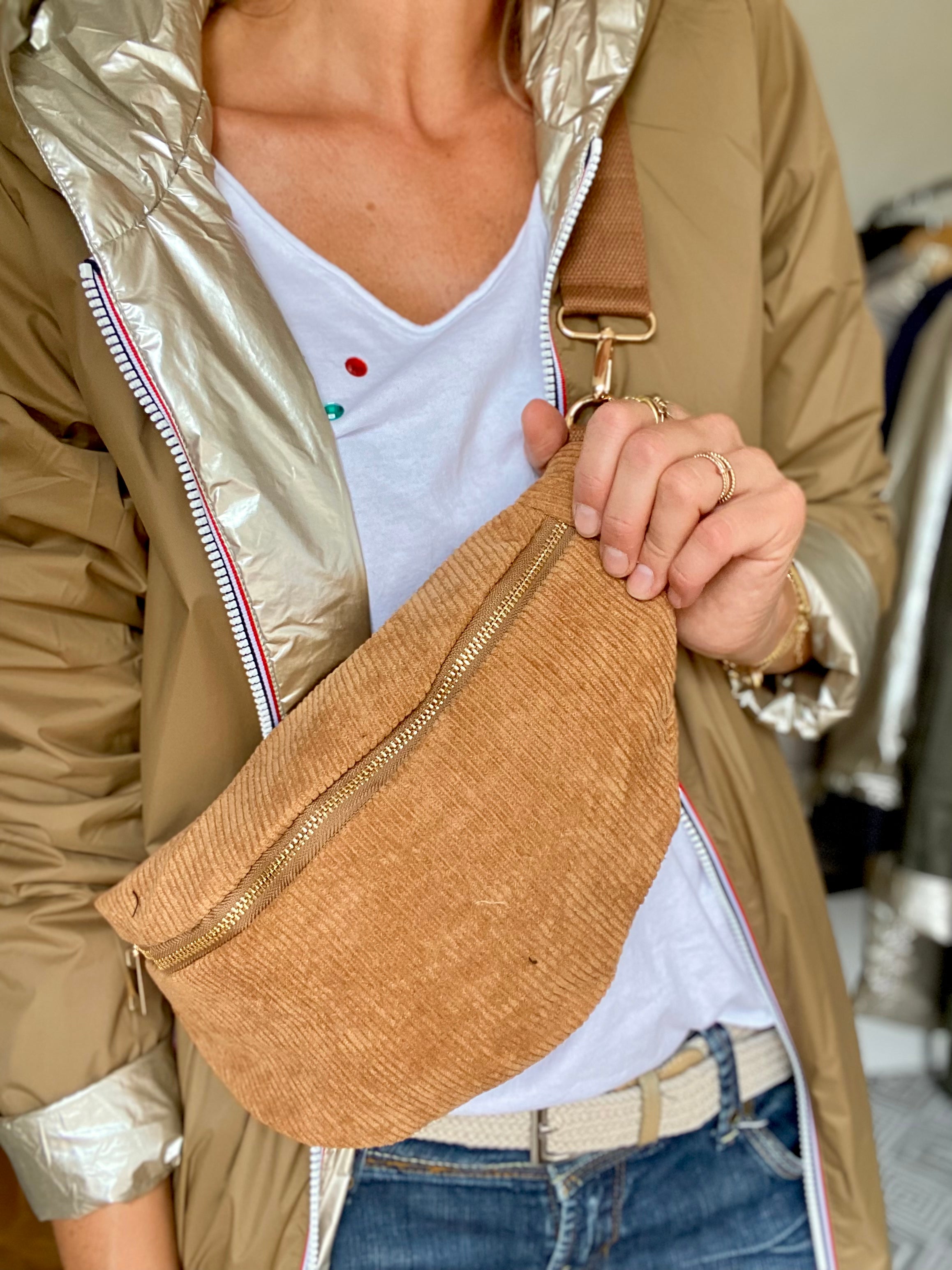 Sac banane XL velours côtelé Ciao Boum - IVY - Camel (20 coloris)