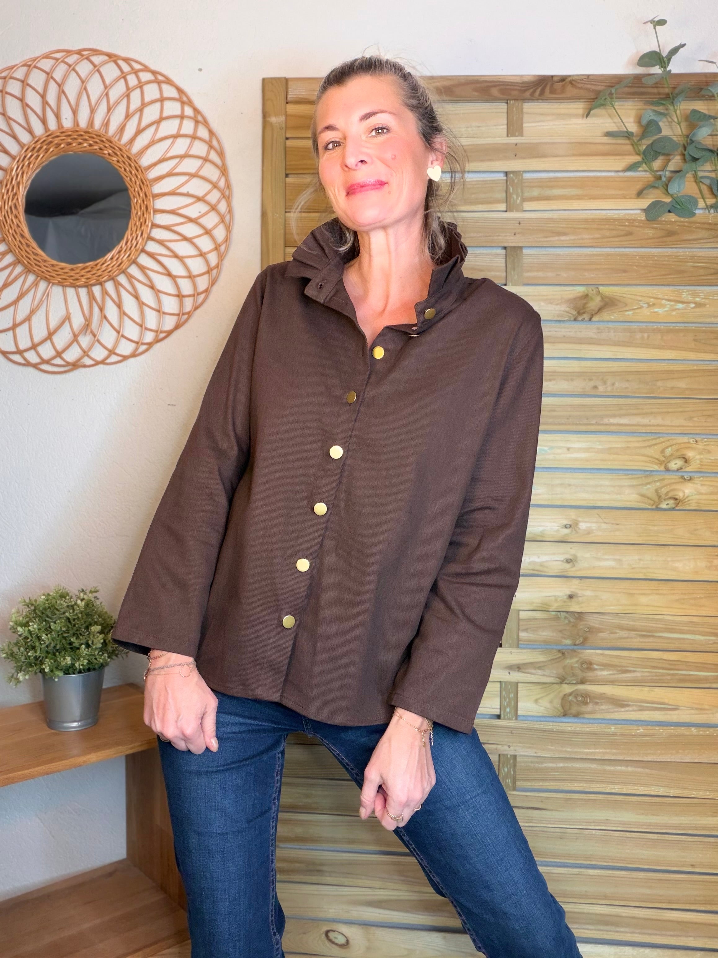 ⚡️ ARRIVAGE - Veste / Chemise en coton, col victorien volanté Beige taupe HILLARY - Choco