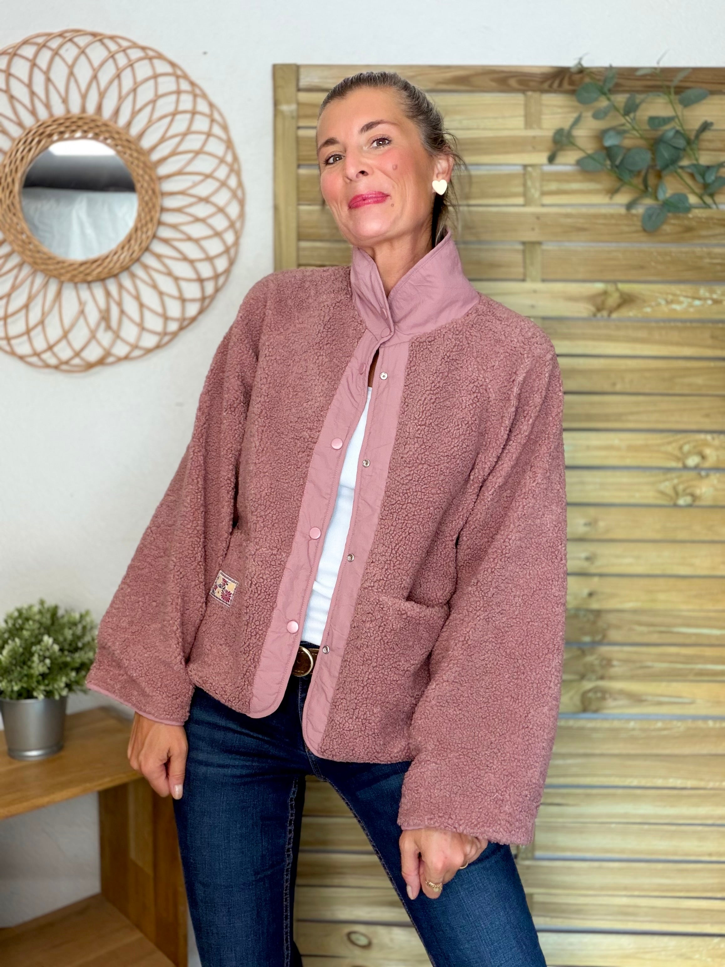 Veste matelassée réversible Sherpa AMÉLIE Vieux rose
