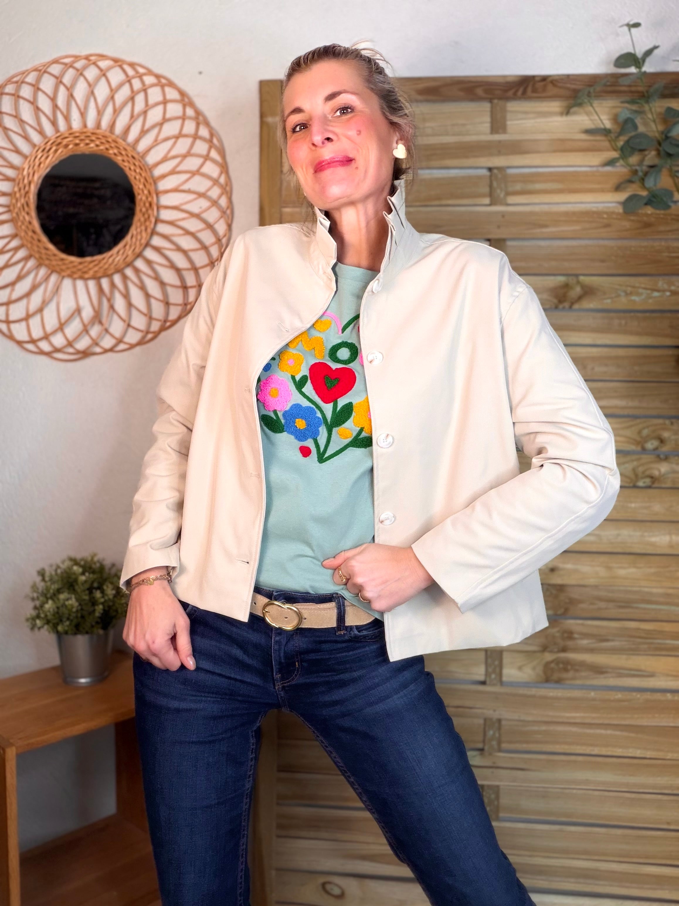 Veste col victorien NICKY Beige - FIN DE SÉRIE