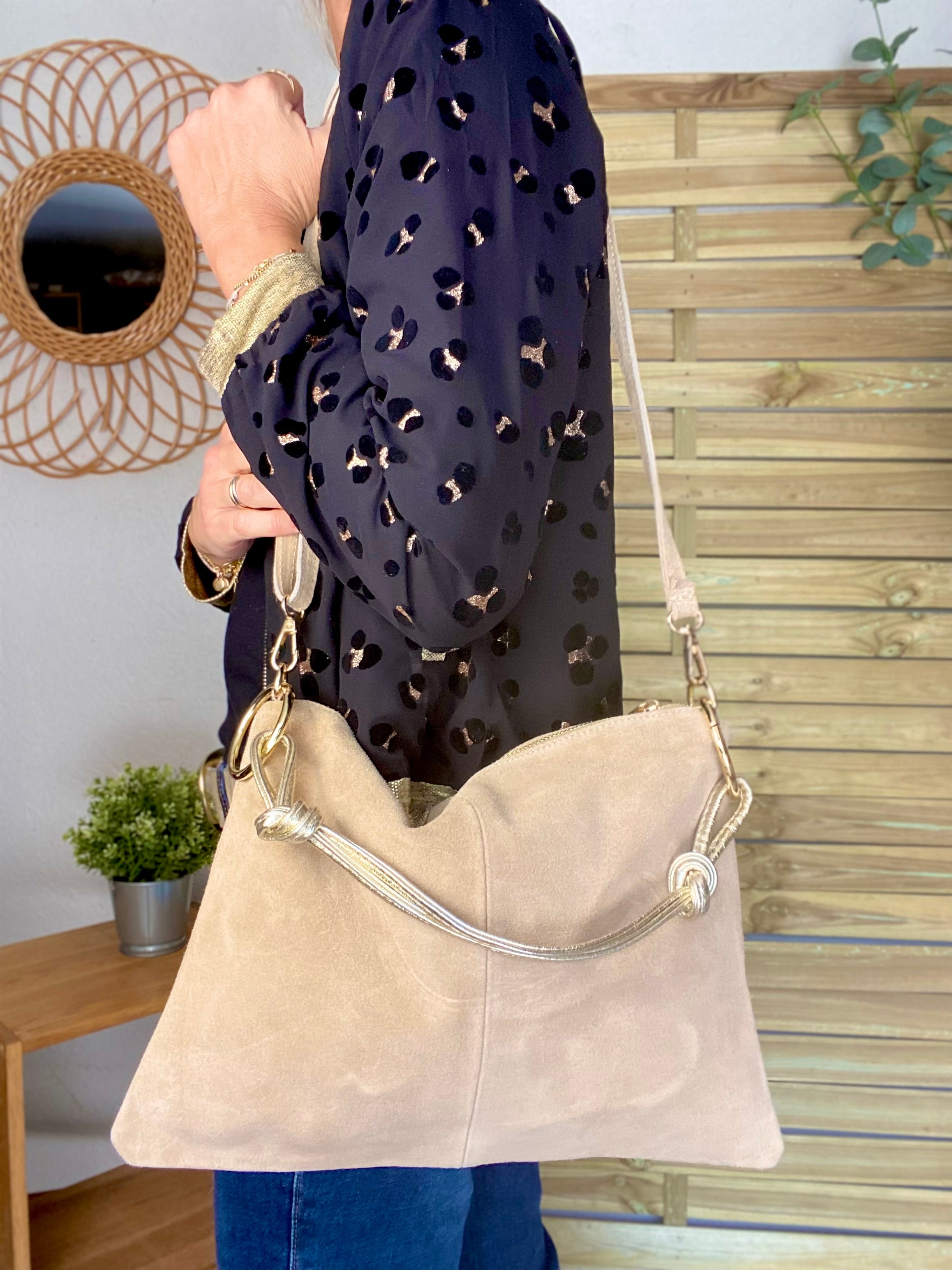 ⚡️PÉPITES FRIDAY - Sac en cuir daim 2 bandoulières (or et beige) - Beige - PACEY