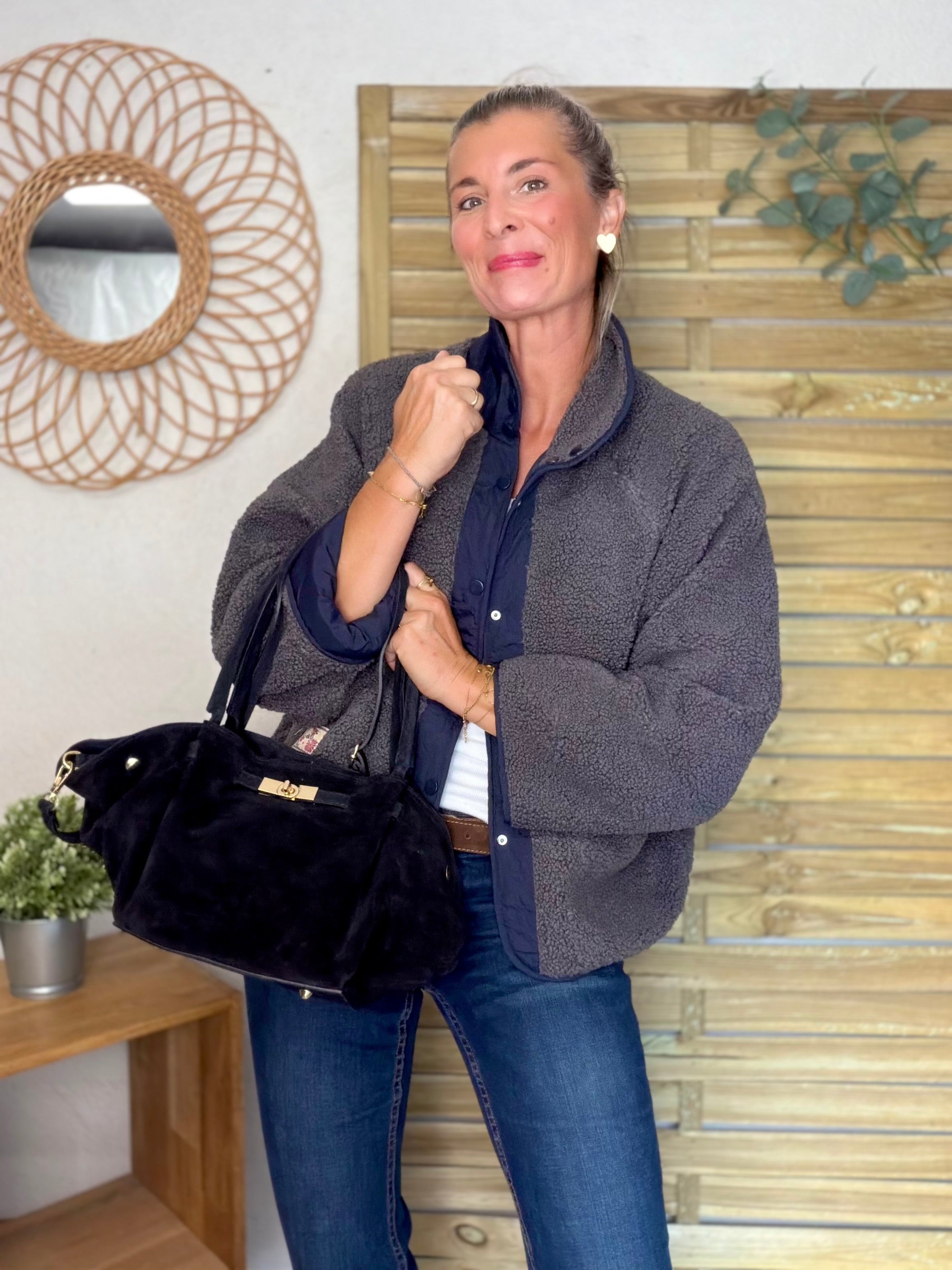 Veste matelassée réversible Sherpa AMÉLIE Bleu marine / Gris
