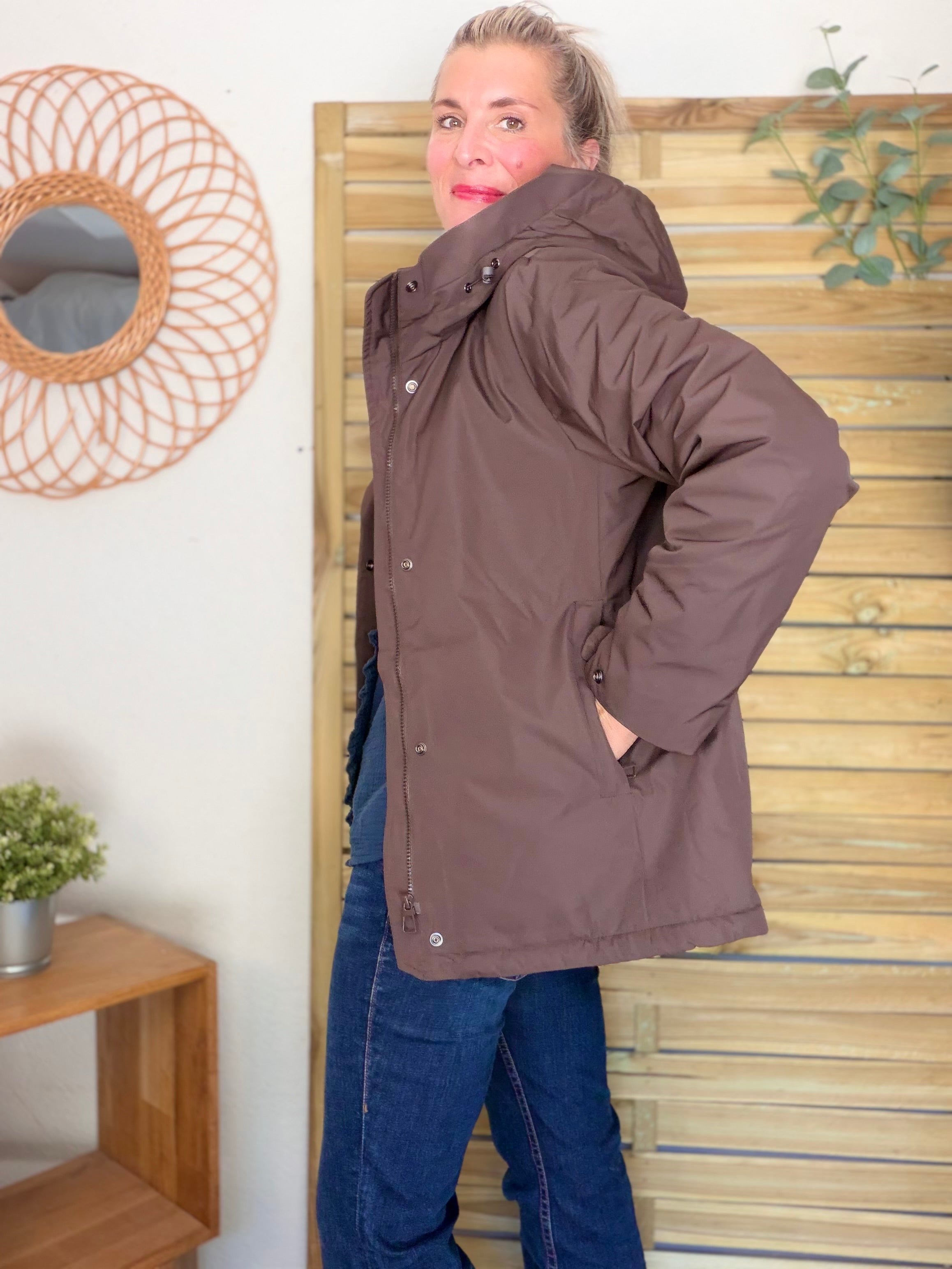 LAURA JO - Parka fourrée imperméable AMBRE MI-LONG - Chocolat / Beige