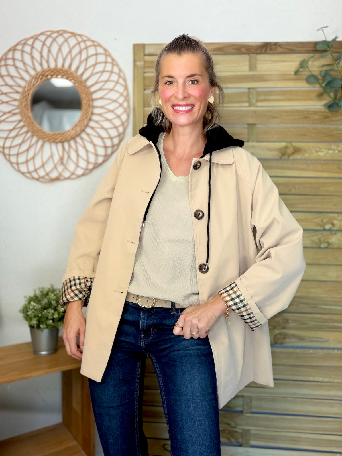 ⚡️ ARRIVAGE • Veste Trench avec capuche amovible, doublure à carreaux GAËLLE Beige