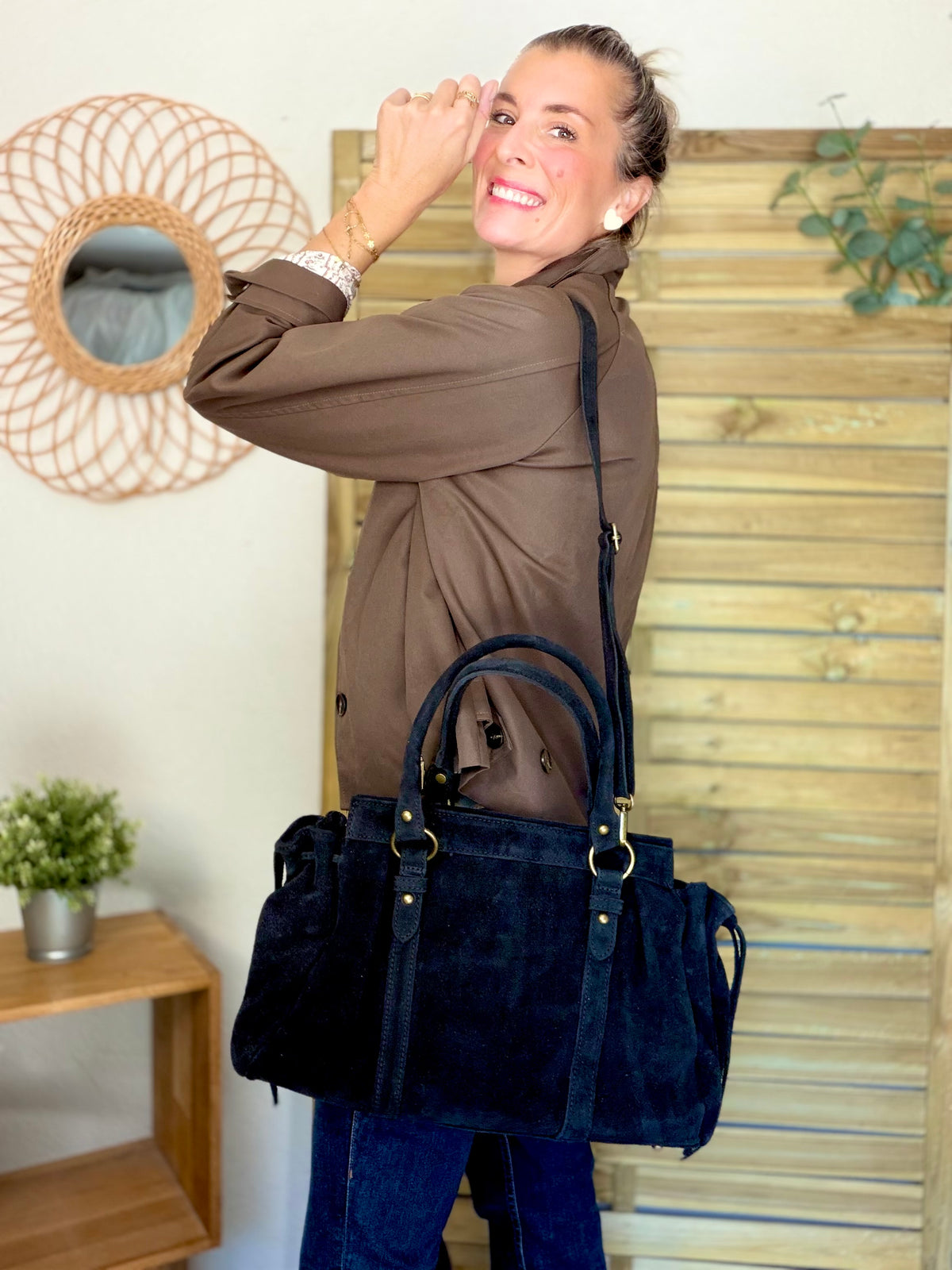 Sac cabas XL en cuir daim • PARKER Noir