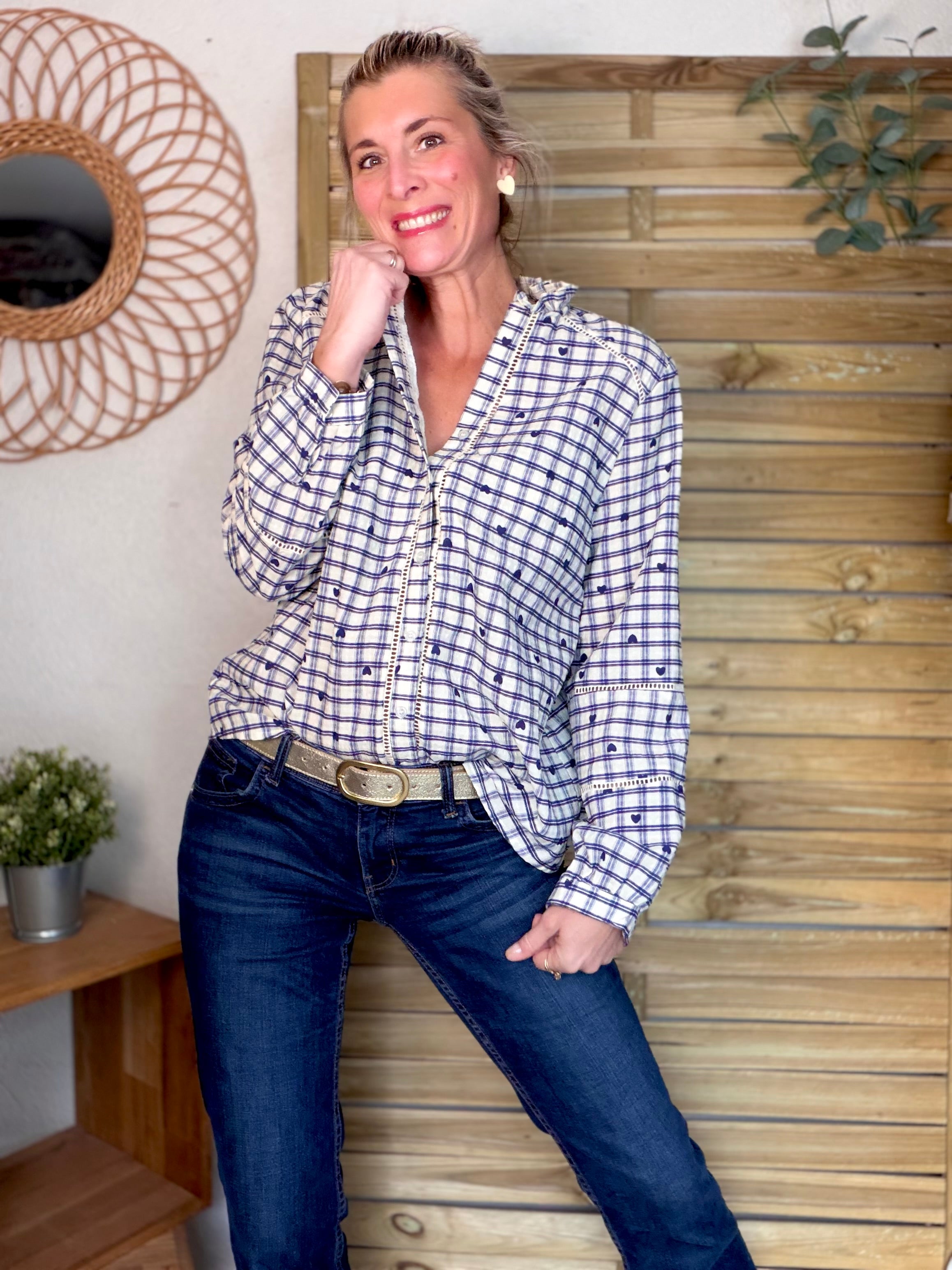 ⚡️ARRIVAGE - Blouse à carreaux et cœurs 💙 LYA bleue