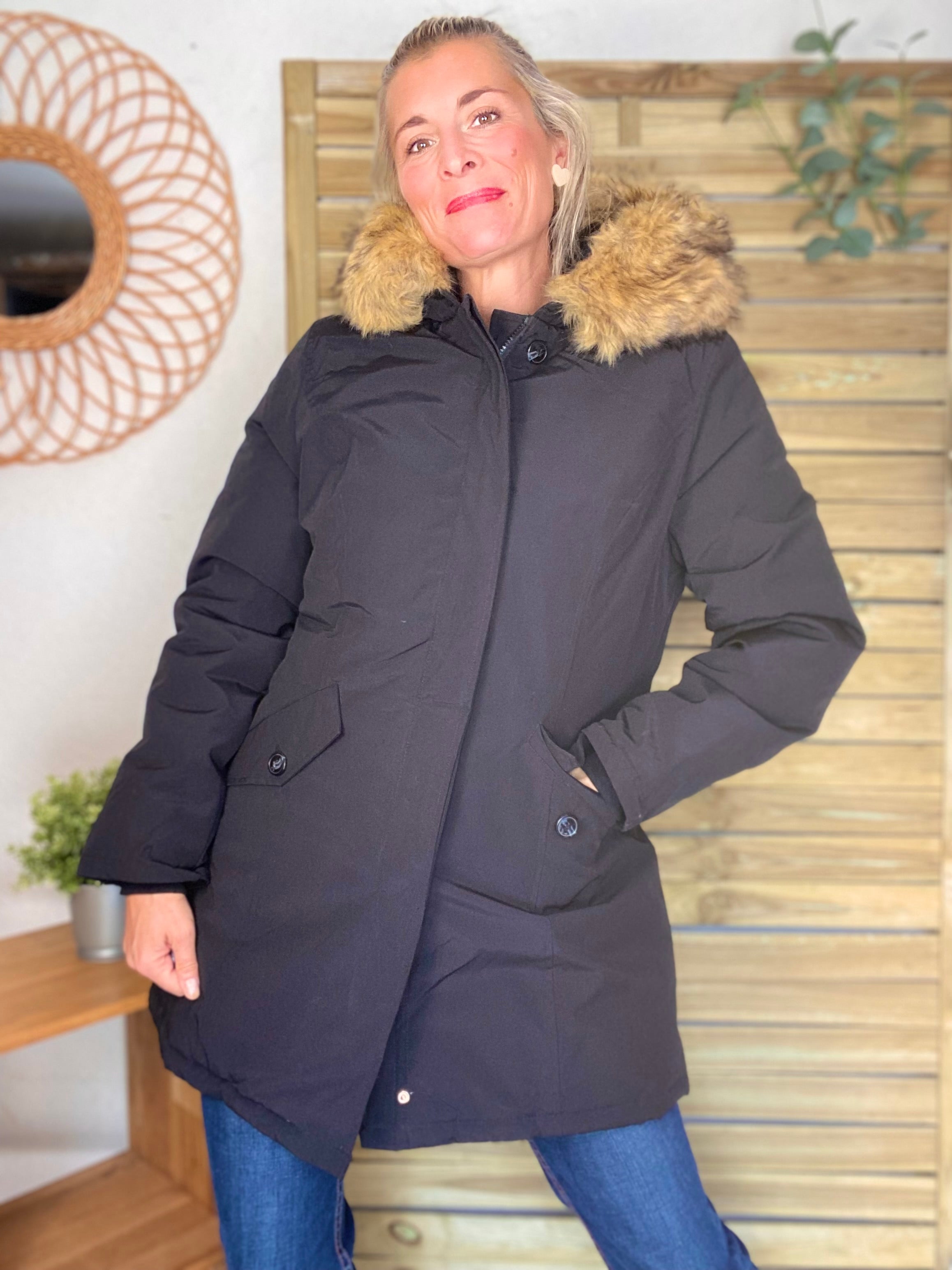 ⚡️ PÉPITES FRIDAY - Parka rembourrée déperlante noir, capuche col fourrure amovible - CHEYENNE