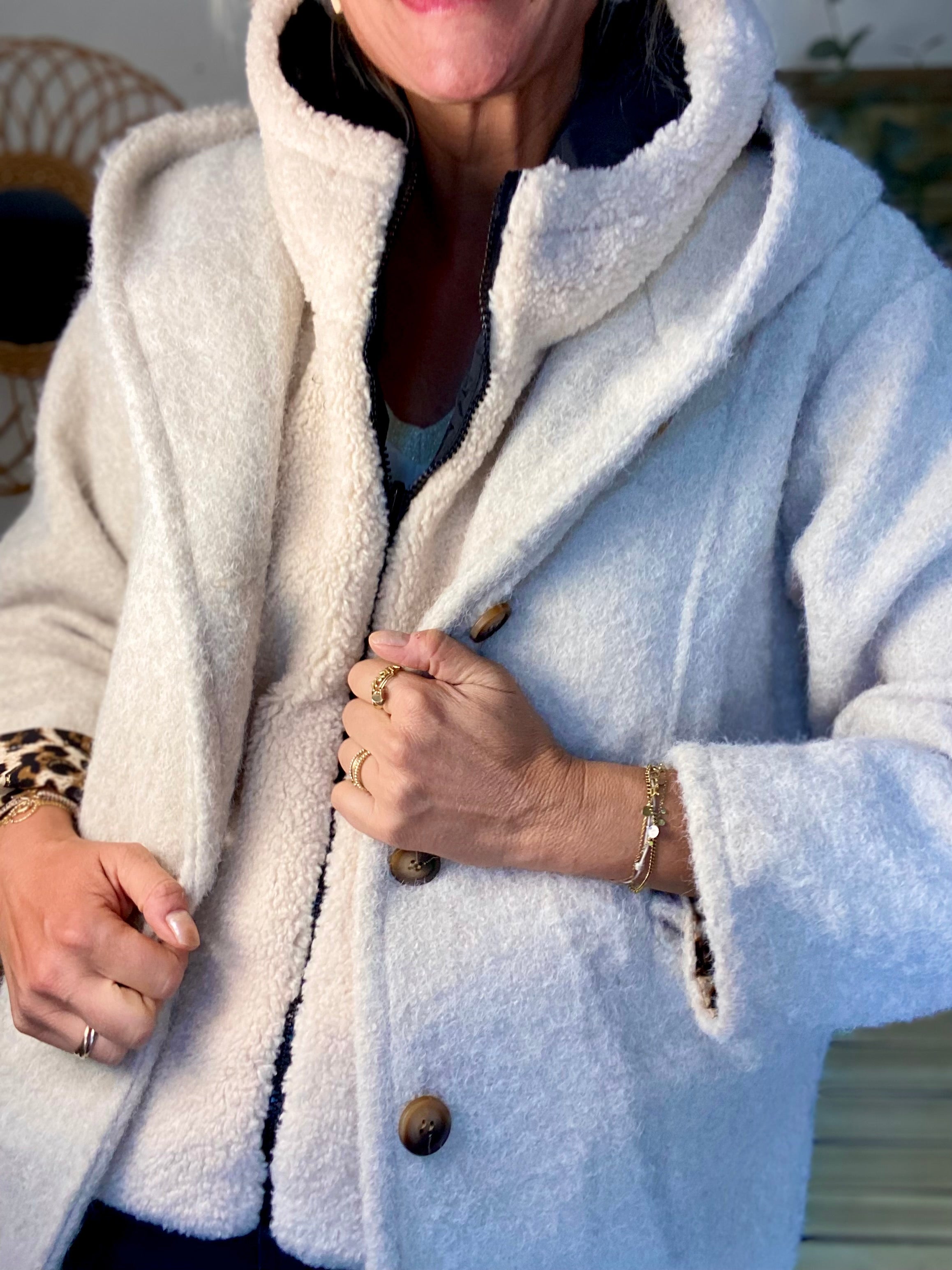 Col capuche amovible réversible TONY - LAURA JO - Noir / Sherpa écru