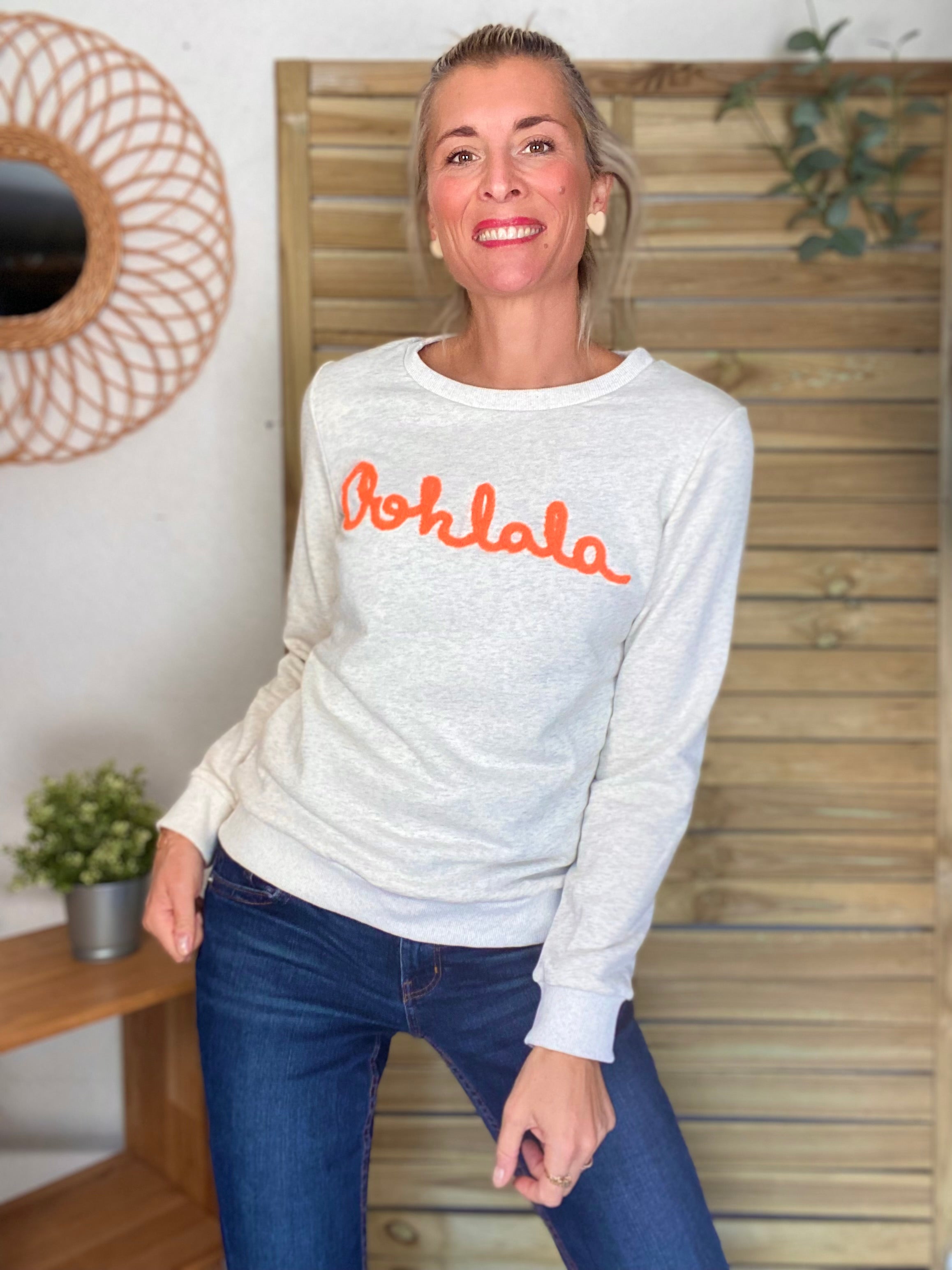 ⚡️ PÉPITES FRIDAY - Sweat Ohlala - Beige chiné / Orange