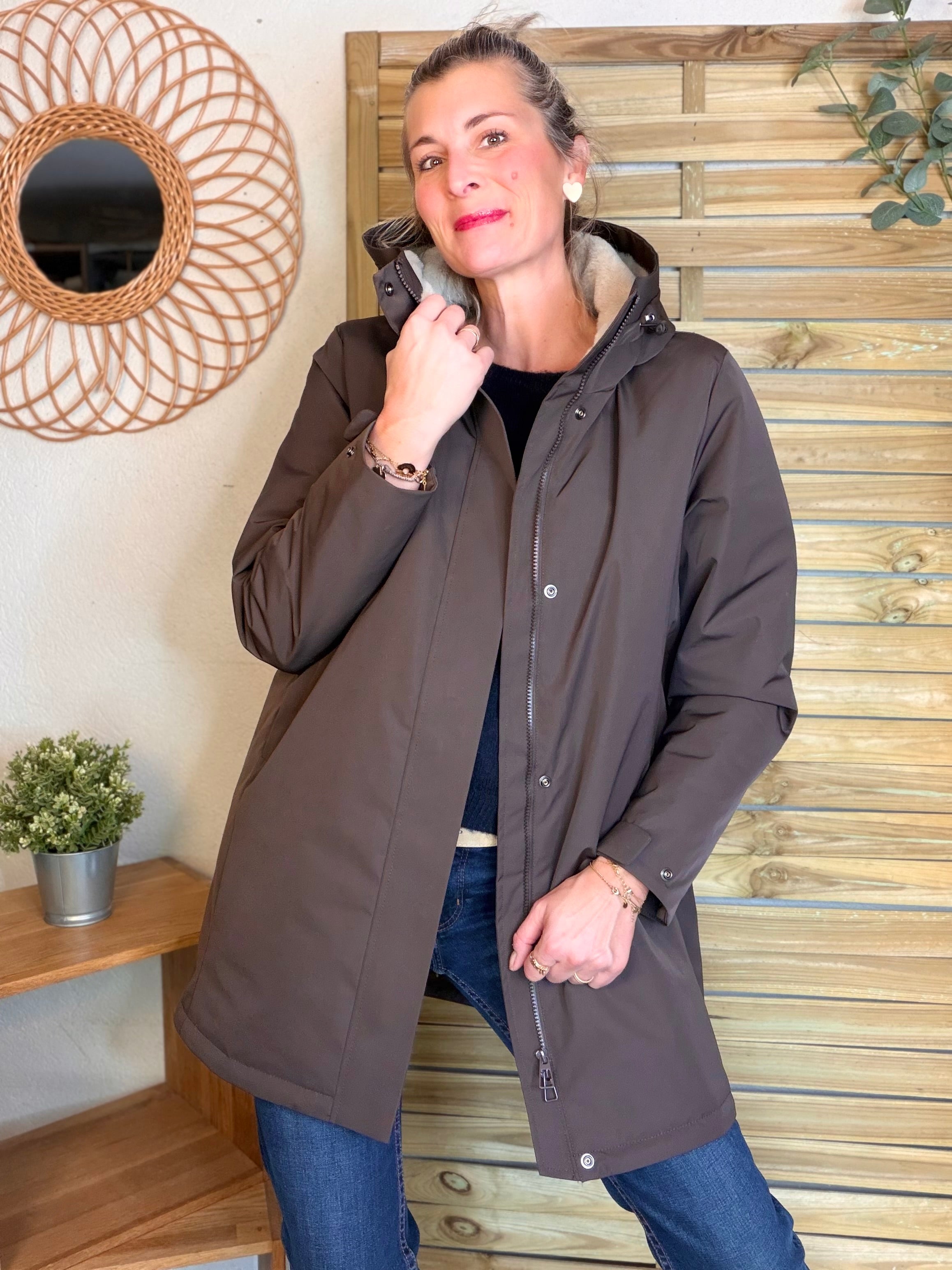 Parka fourrée imperméable AMBRE - Chocolat / Beige - LAURA JO