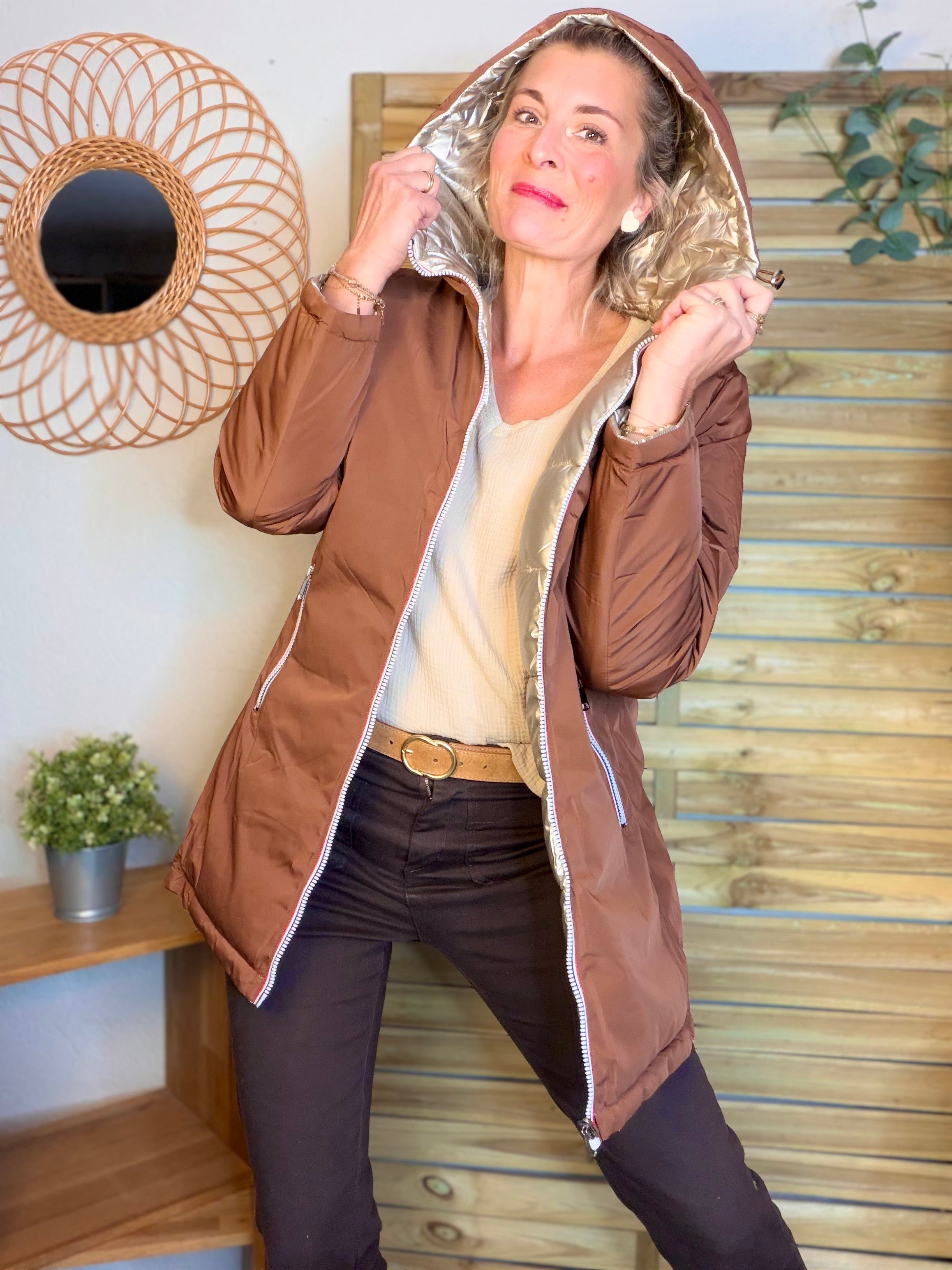 Doudoune imperméable réversible longue ANGÈLE LONG - Rouille choco - MELYA MELODY