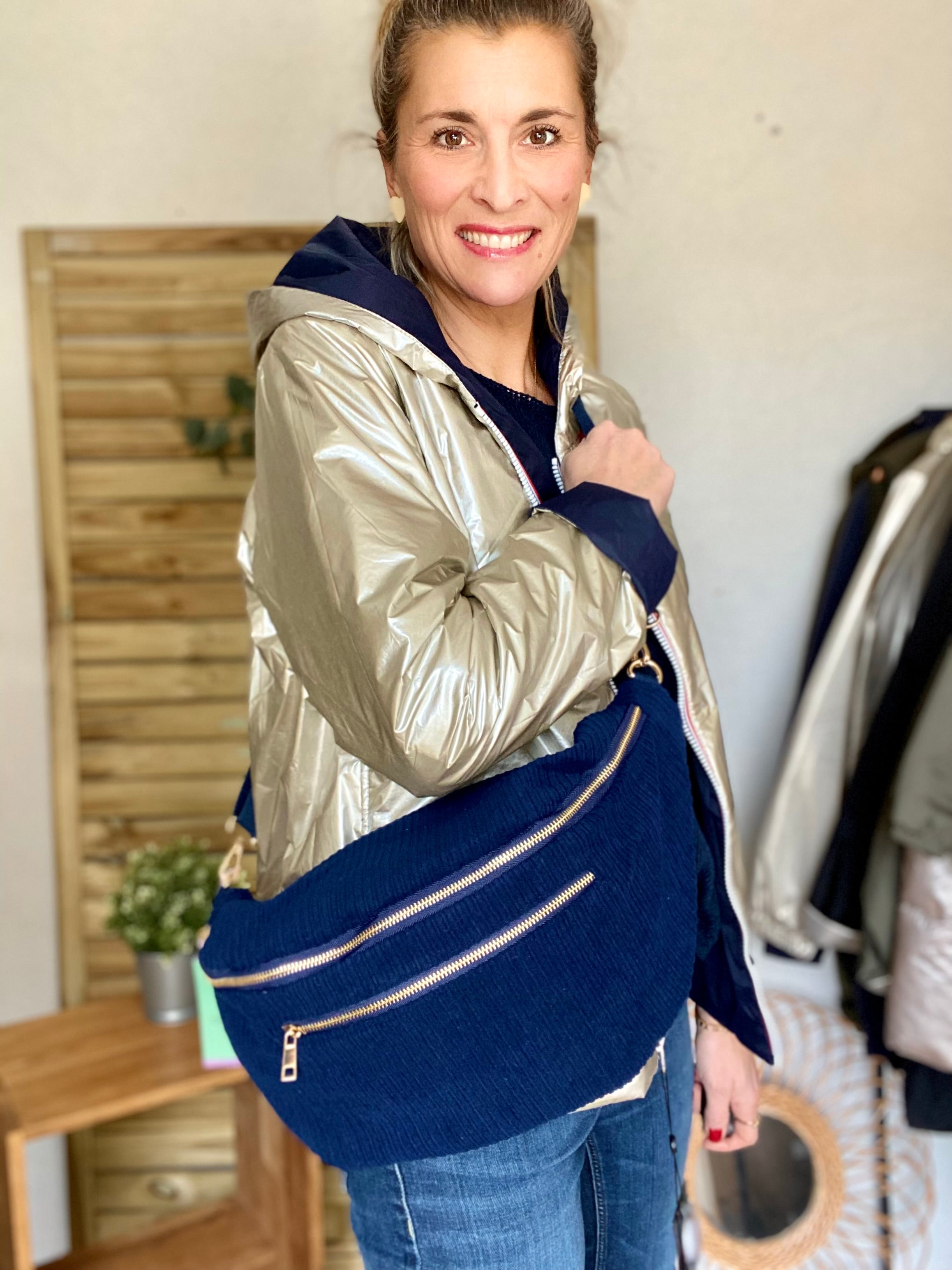 Sac banane XXL Velours côtelé  Ciao Boum MOLLY -  Bleu marine