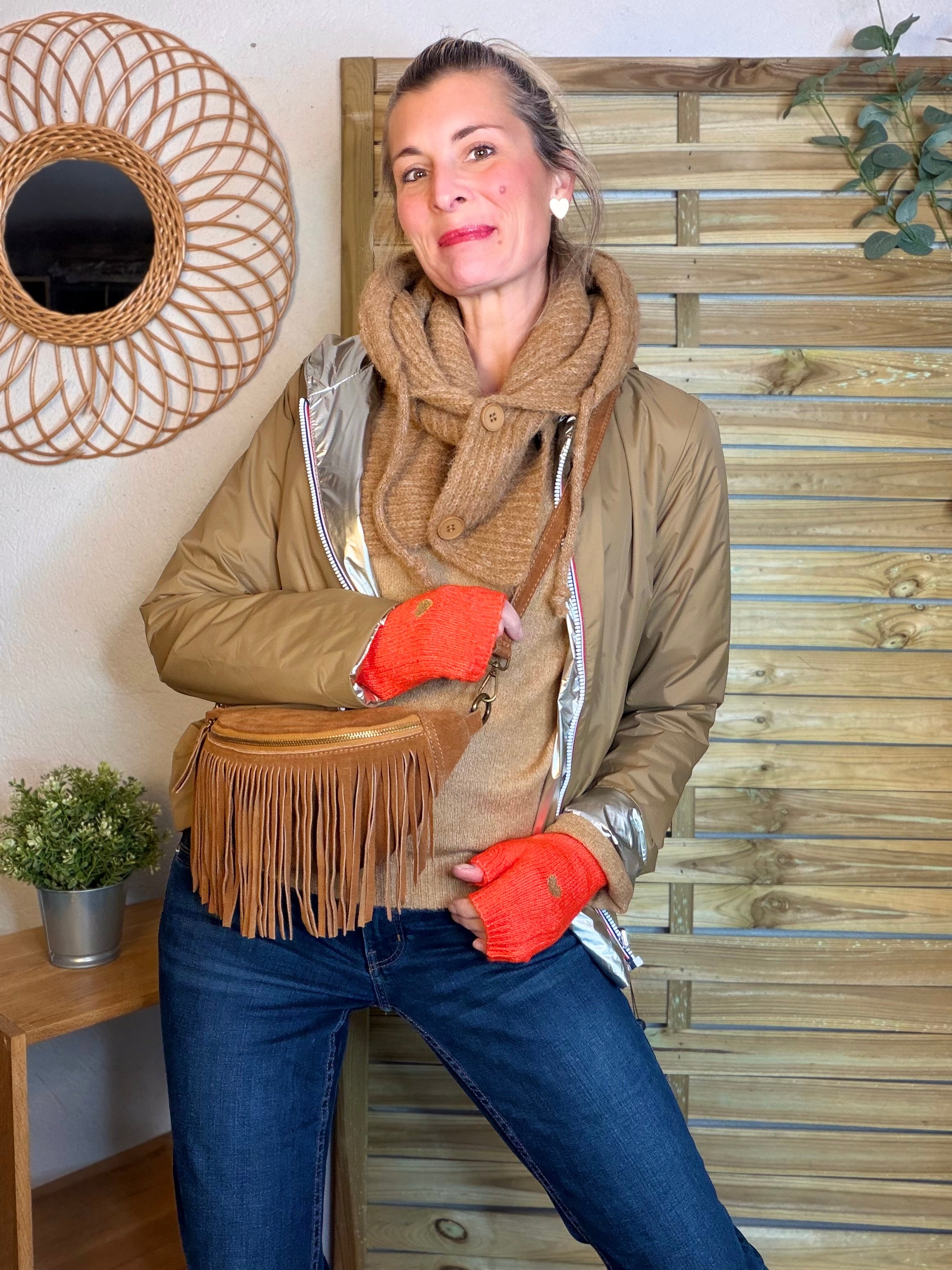 Col cagoule LORIE en maille avec bouton - Camel