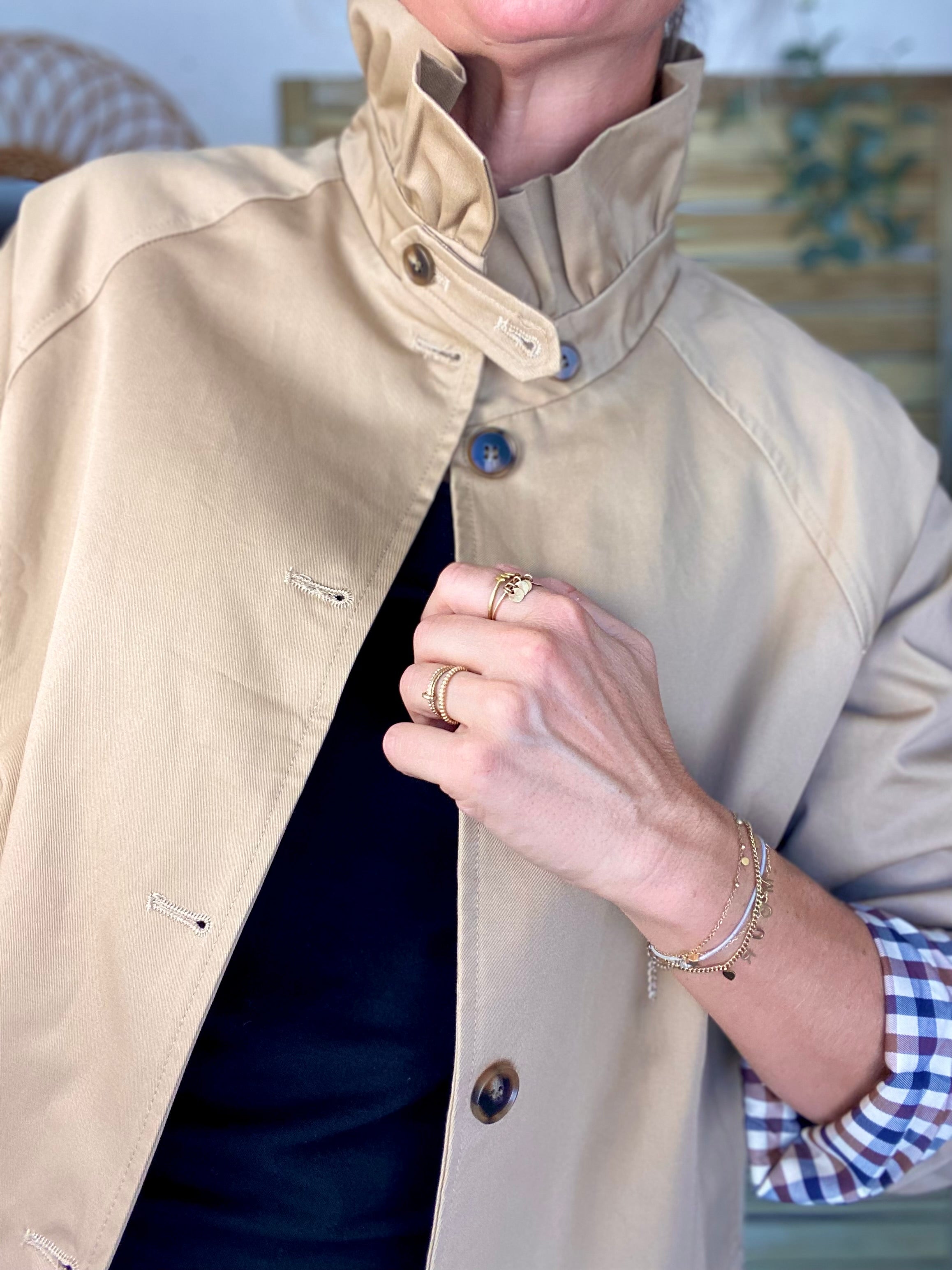 Veste Trench col victorien avec vichy - VICKY Beige