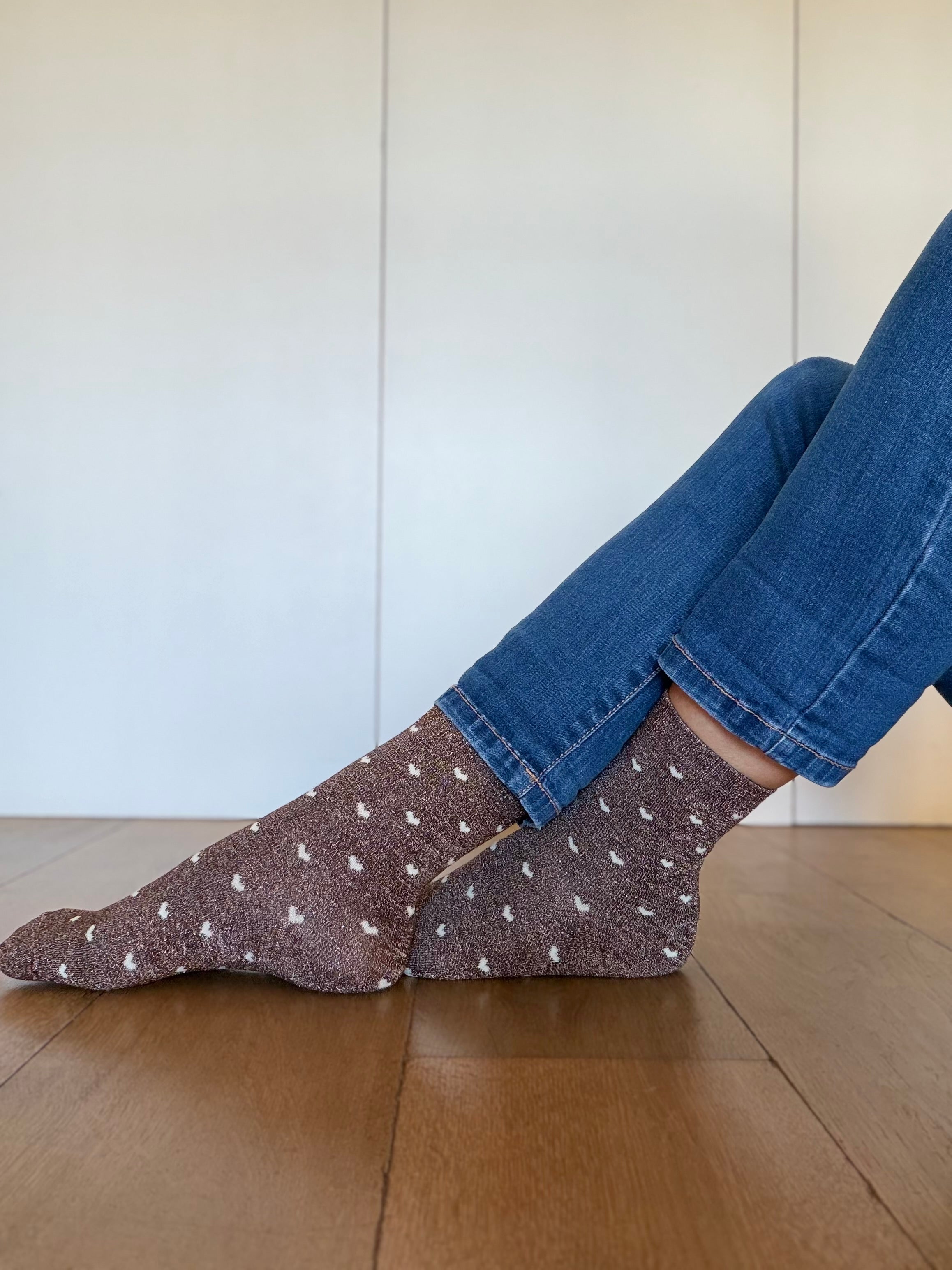 Chaussettes scintillantes glitter ZAHO - Petits coeurs ❤️🤎