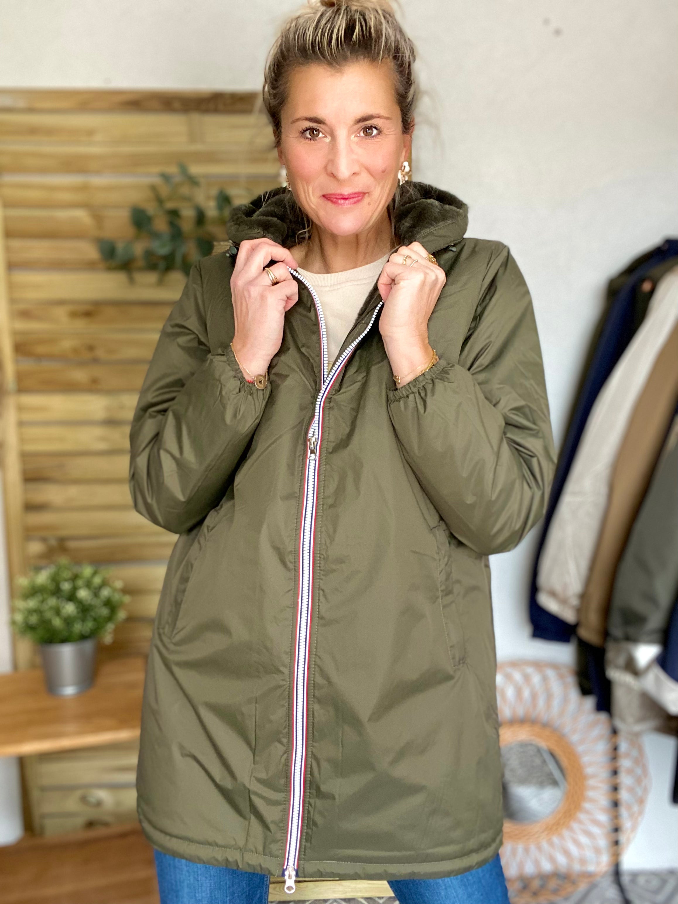 Parka Imperméable LOUISE LONG fourré - Kaki - Laura Jo