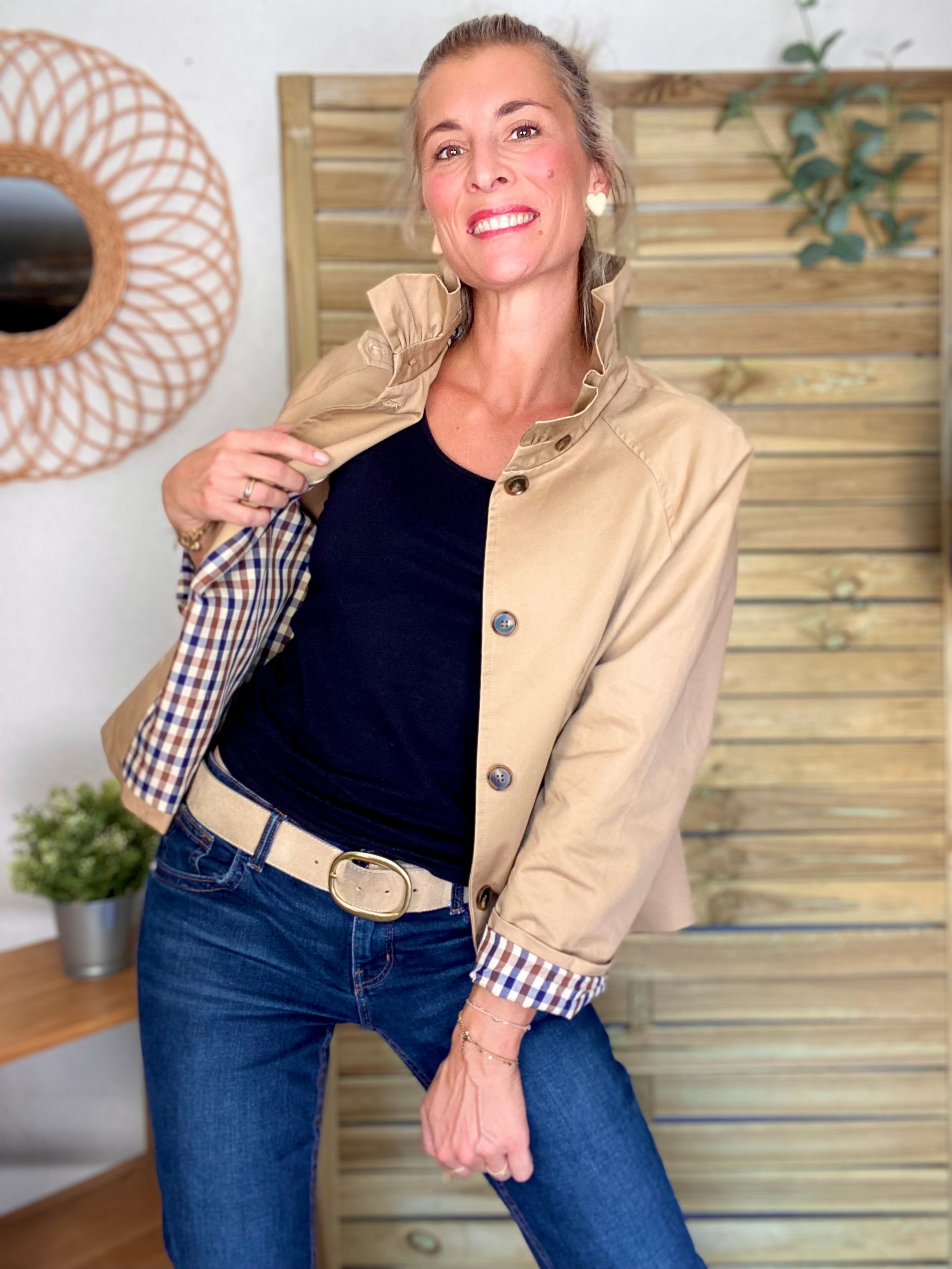 Veste Trench col victorien avec vichy - VICKY Beige