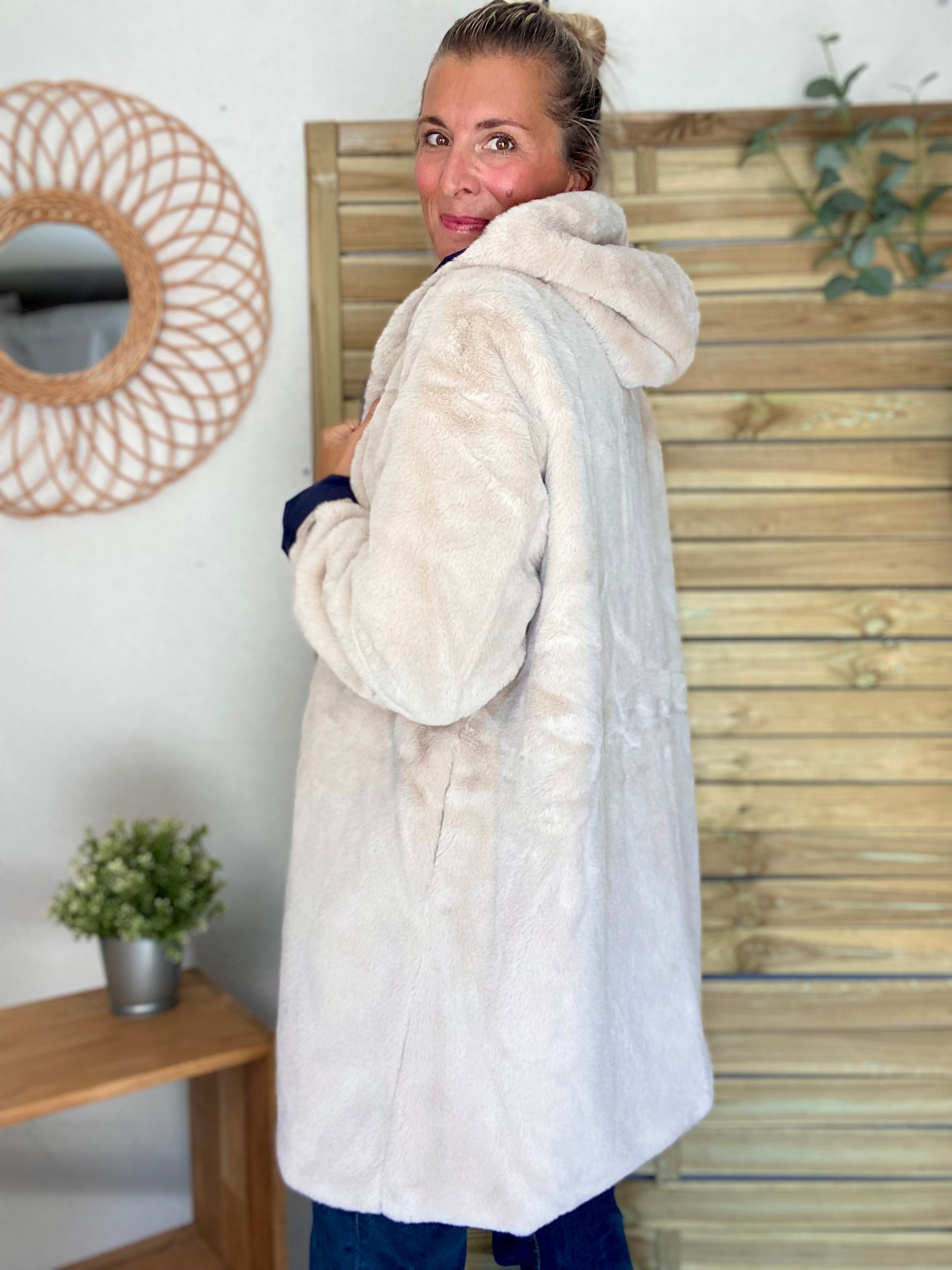 Parka Imperméable réversible fourrée Bleu marine / Beige ALIX - LAURA JO