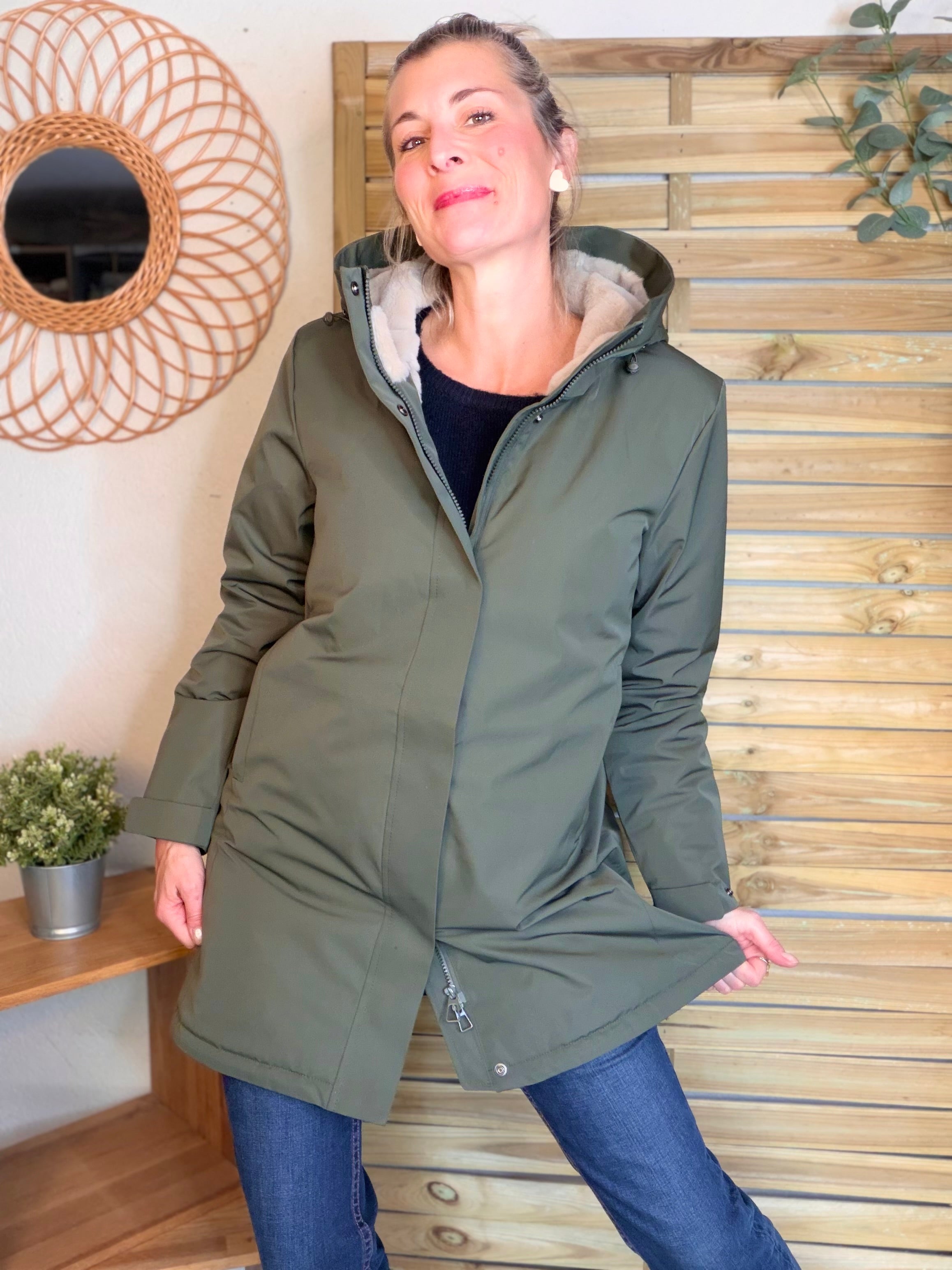 Parka fourrée imperméable AMBRE - Kaki / Beige - LAURA JO