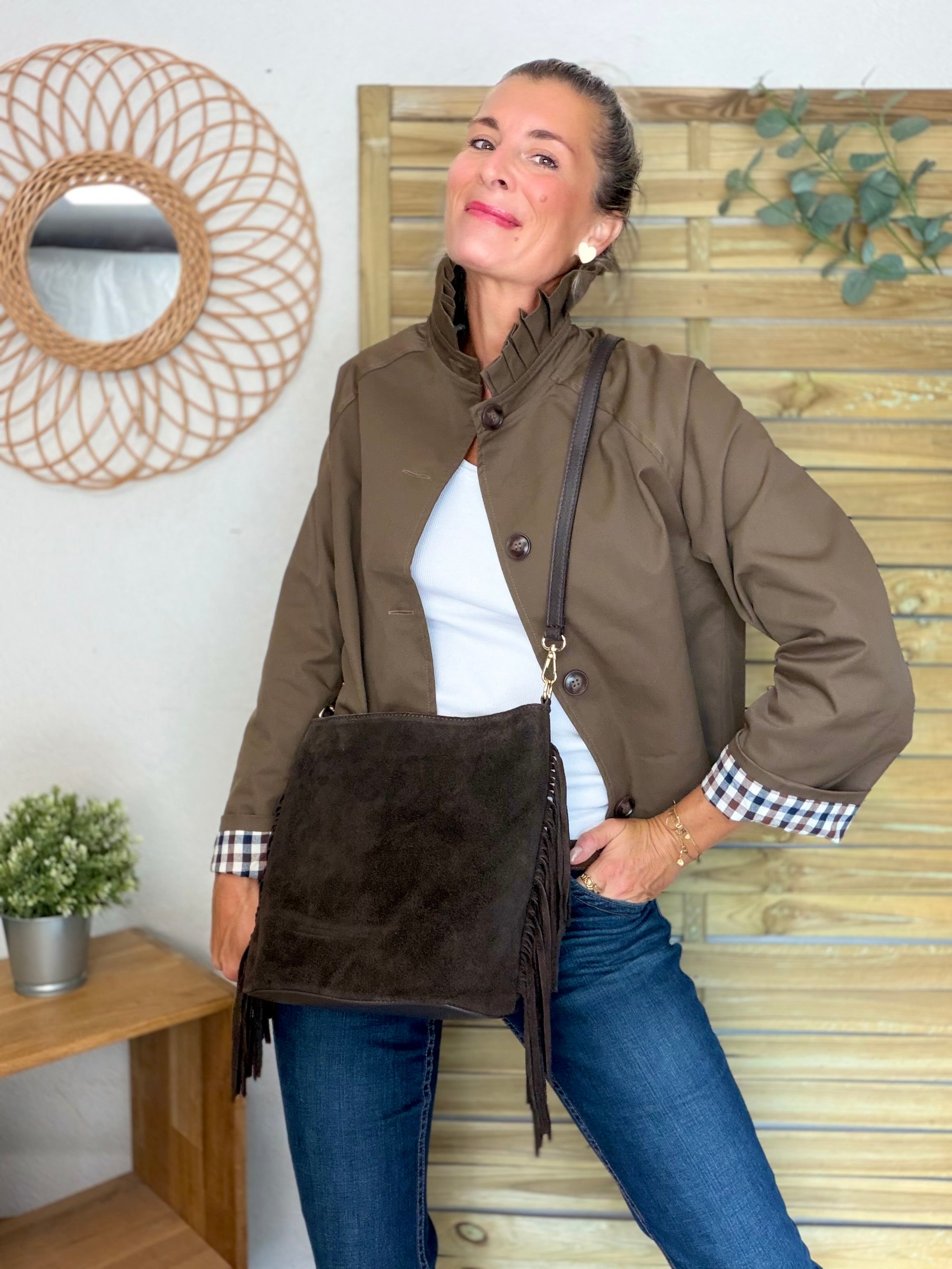Veste Trench col victorien, revers carreaux - VICKY Café