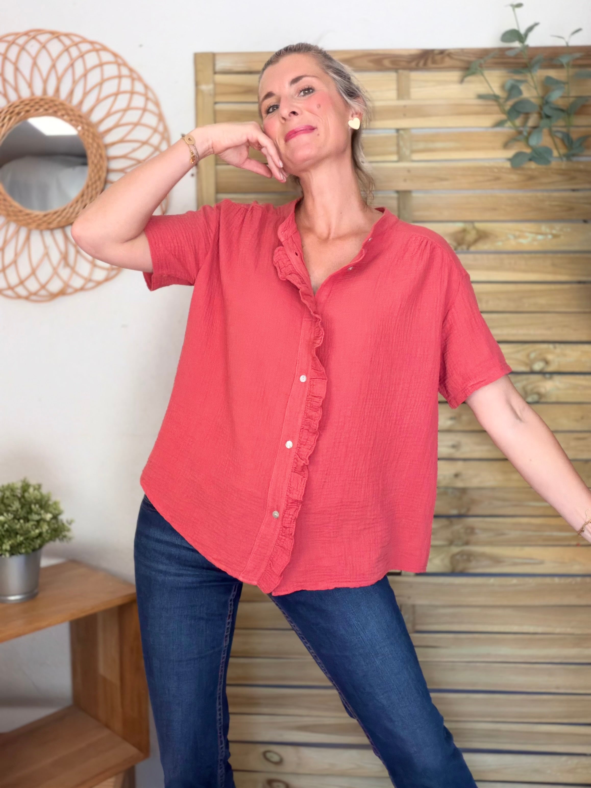 Blouse en gaze de coton ANAËLLE Terracotta