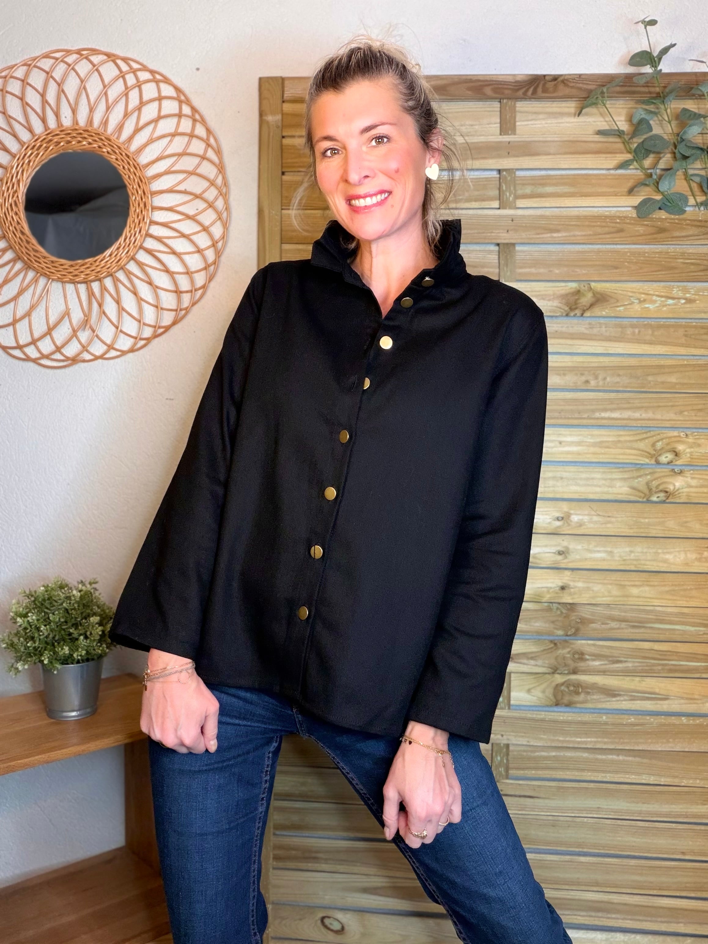 ⚡️ ARRIVAGE - Veste / Chemise en coton, col victorien volanté Beige taupe HILLARY - Noir