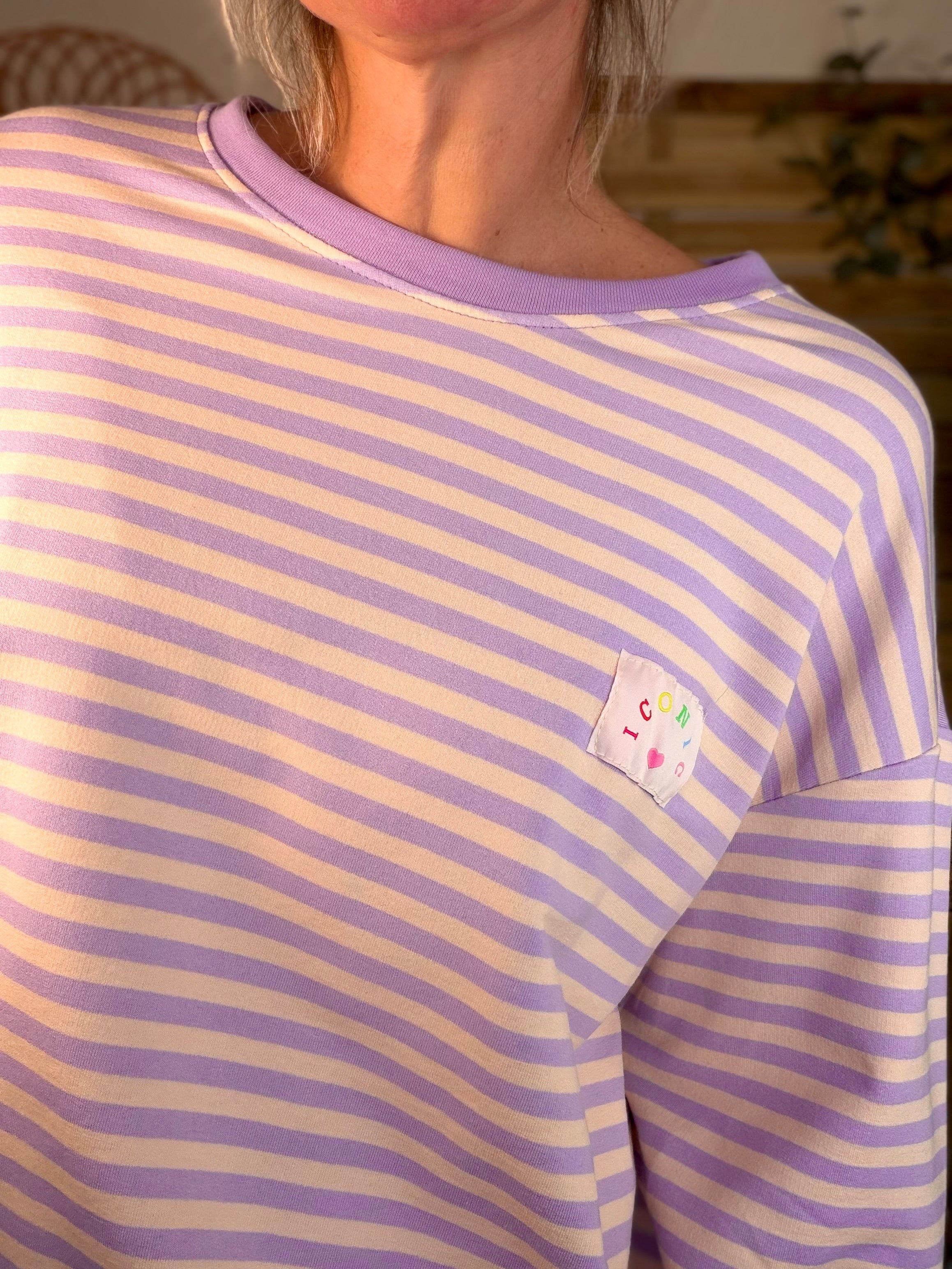 Sweat fin rayé ample Iconic CORALIE - Lilas