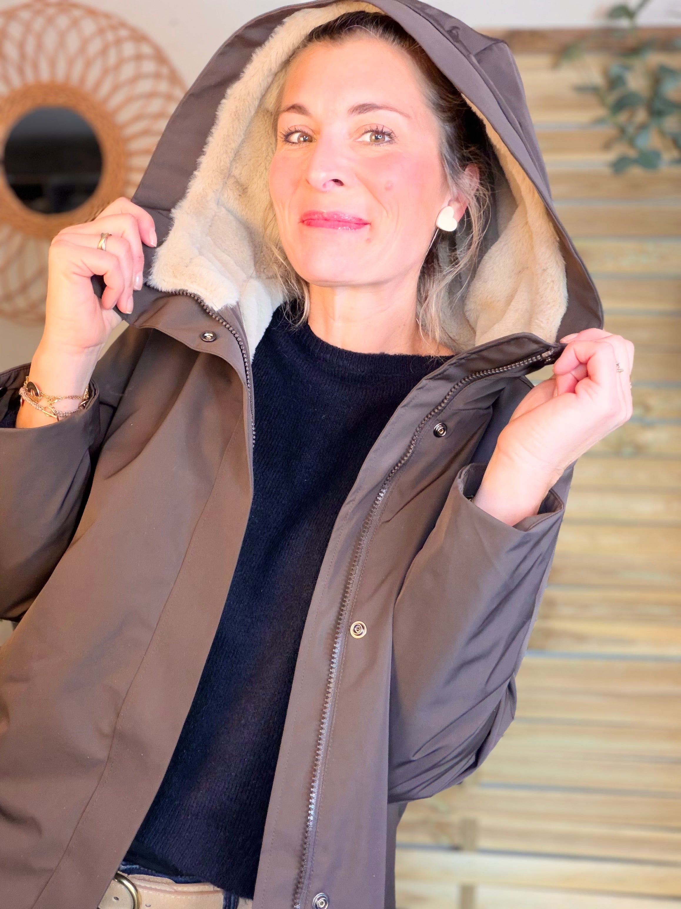 Parka fourrée imperméable AMBRE - Chocolat / Beige - LAURA JO