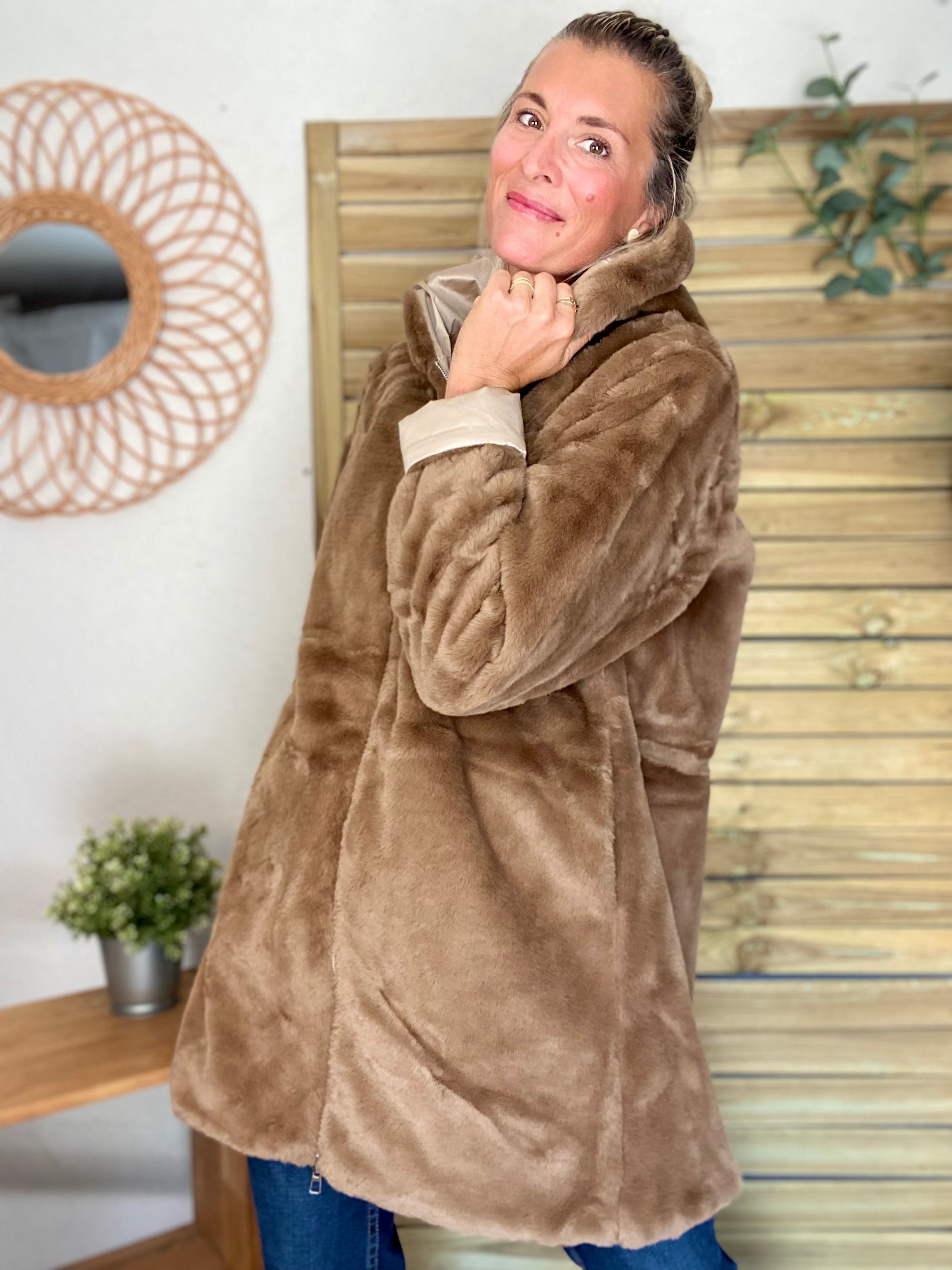 Parka Imperméable réversible fourrée Sable irisé / Camel ALIX - LAURA JO