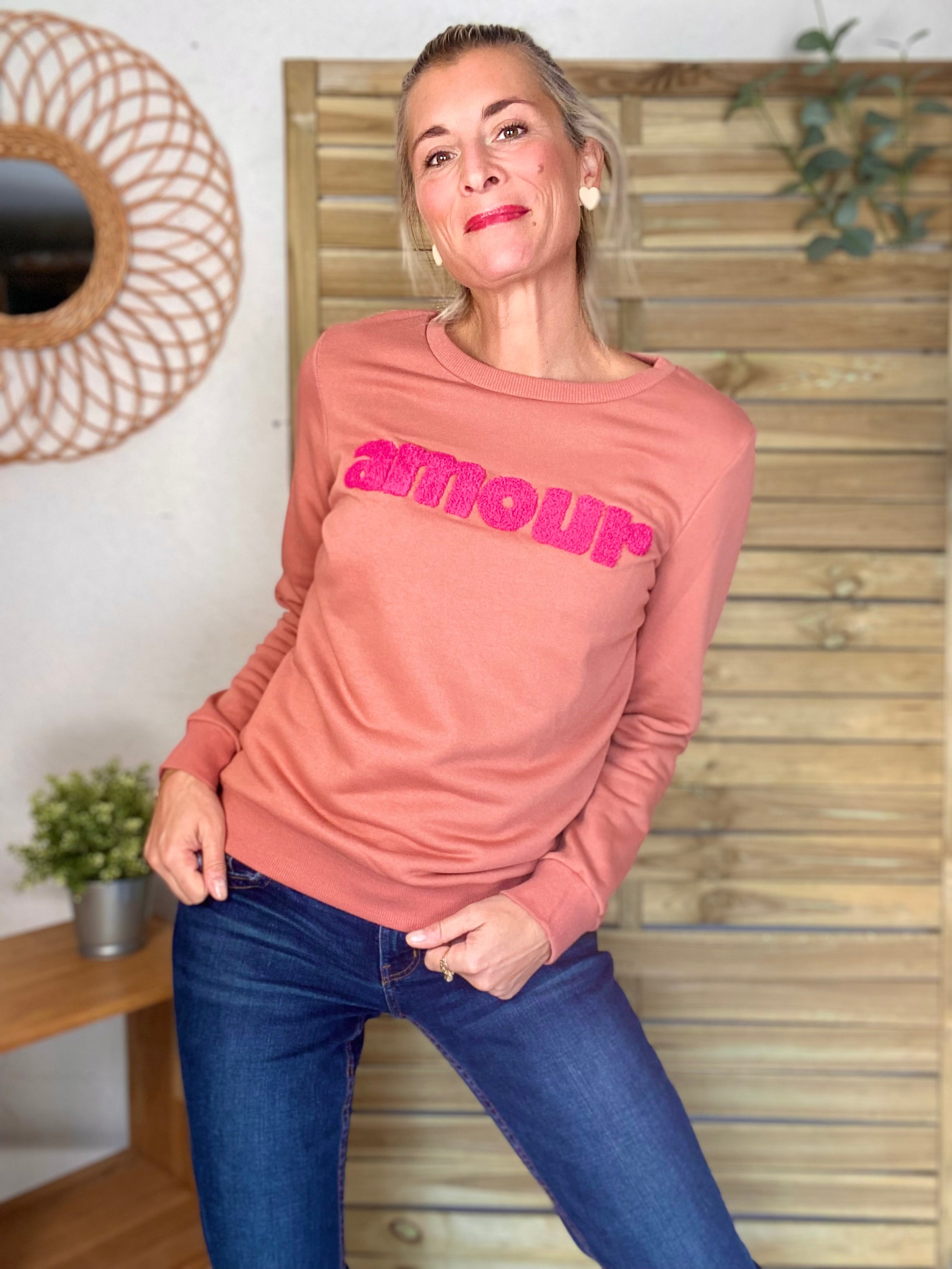 Sweat amour DORIA - Vieux rose / Fuschia