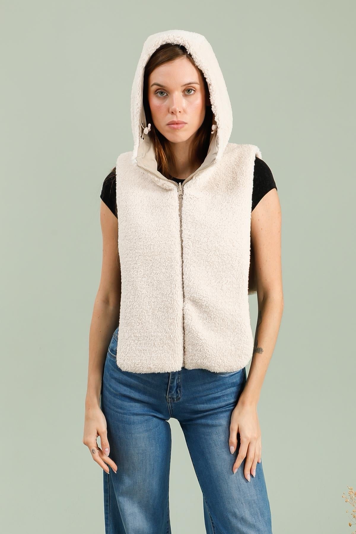 Col capuche amovible réversible TONY - LAURA JO - Beige / Sherpa écru