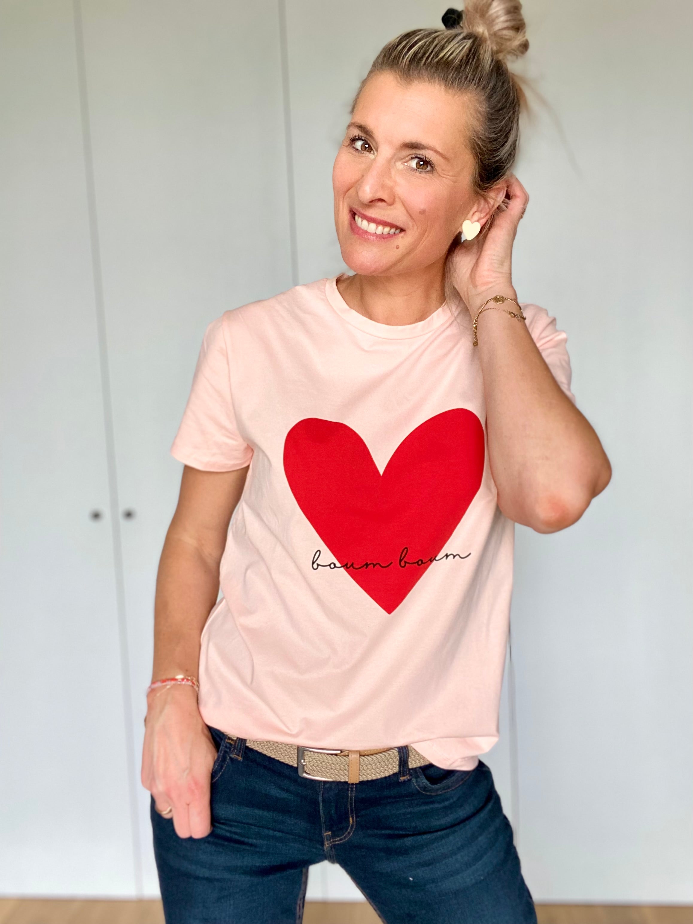 Tee shirt FAMILY rose, coeur rouge BOUM BOUM - taille 2 ans au XL - FIN DE SÉRIE