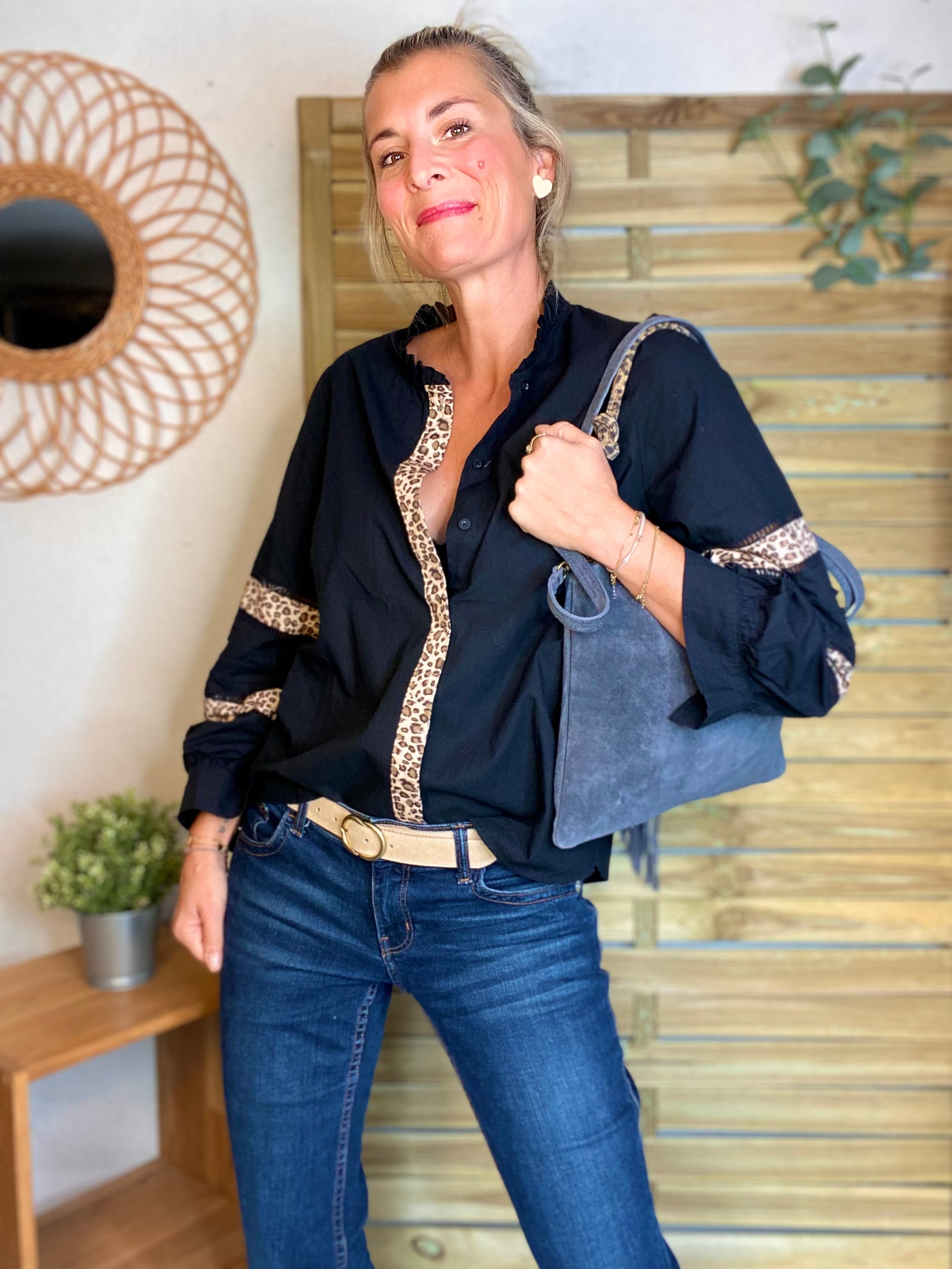 ⚡️PÉPITES FRIDAY - Sac en cuir daim 2 bandoulières (Léo et gris) - Gris foncé - BROOKLYN