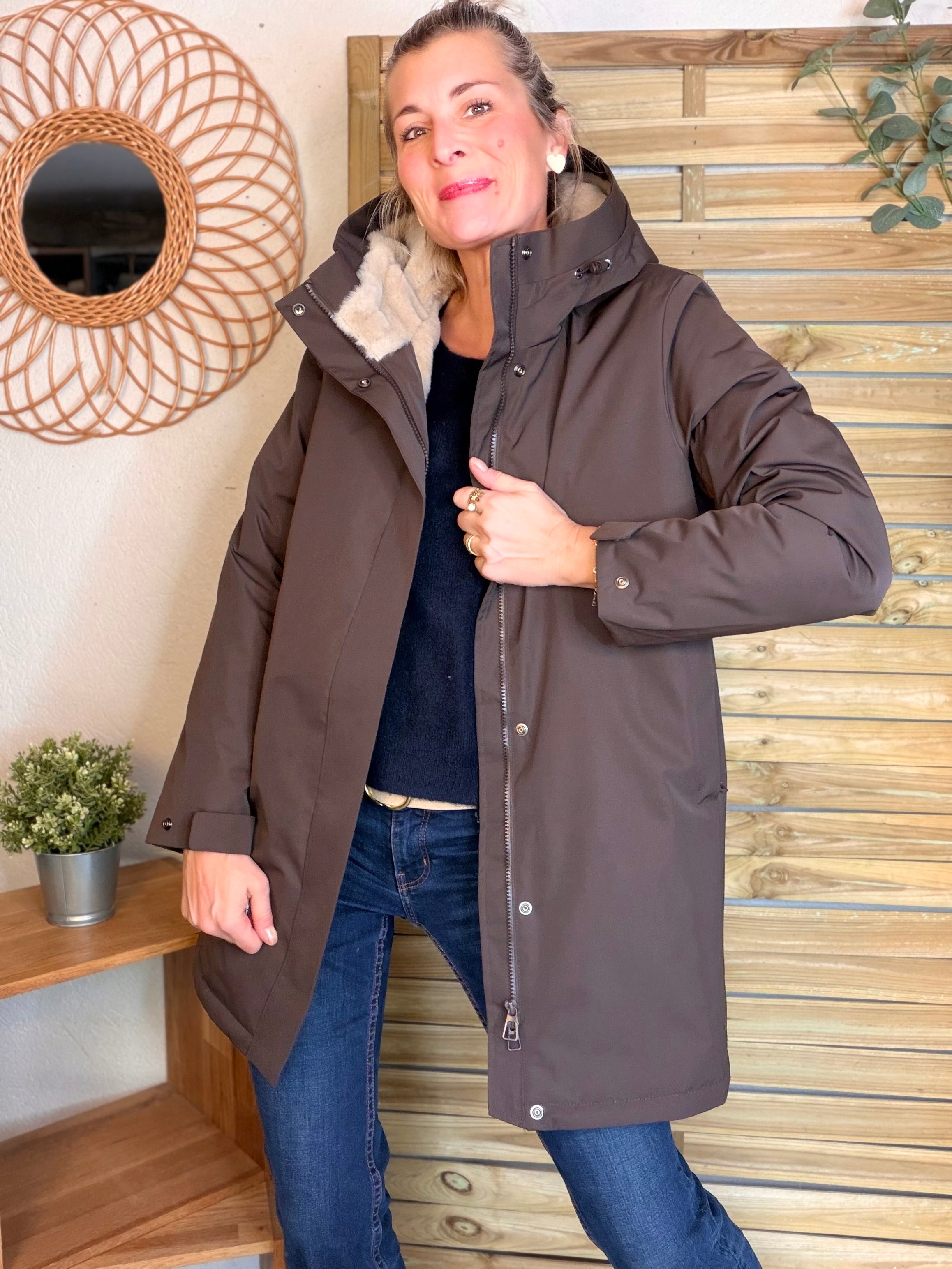 Parka fourrée imperméable AMBRE - Chocolat / Beige - LAURA JO