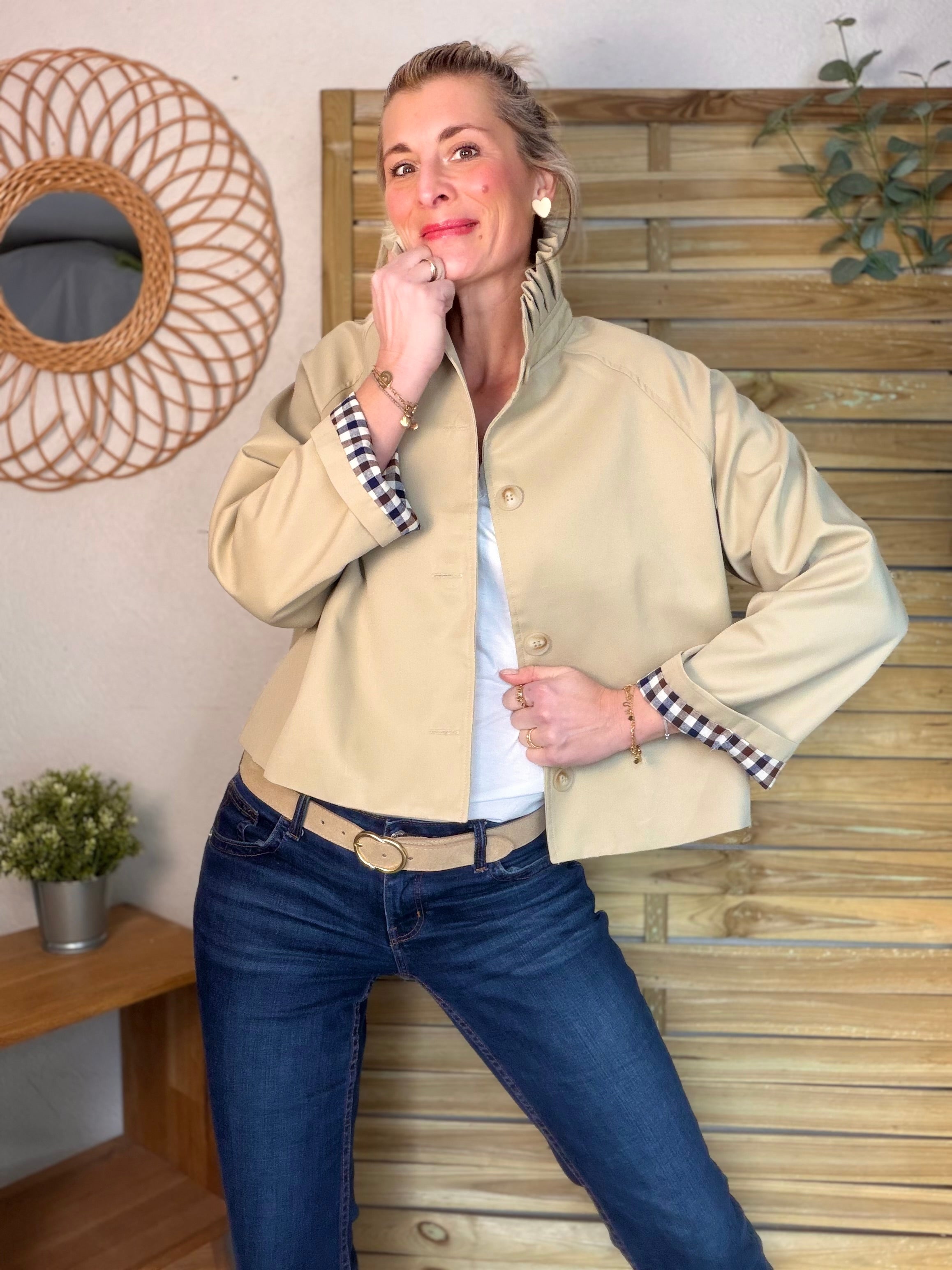Veste Trench col victorien avec vichy - VICKY Beige