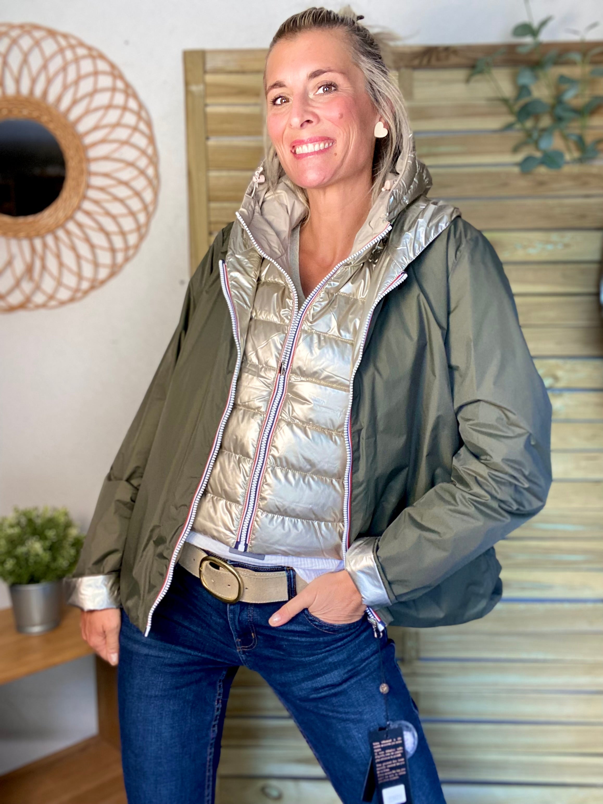 Col capuche amovible réversible  DANY - LAURA JO - Kaki / Doré