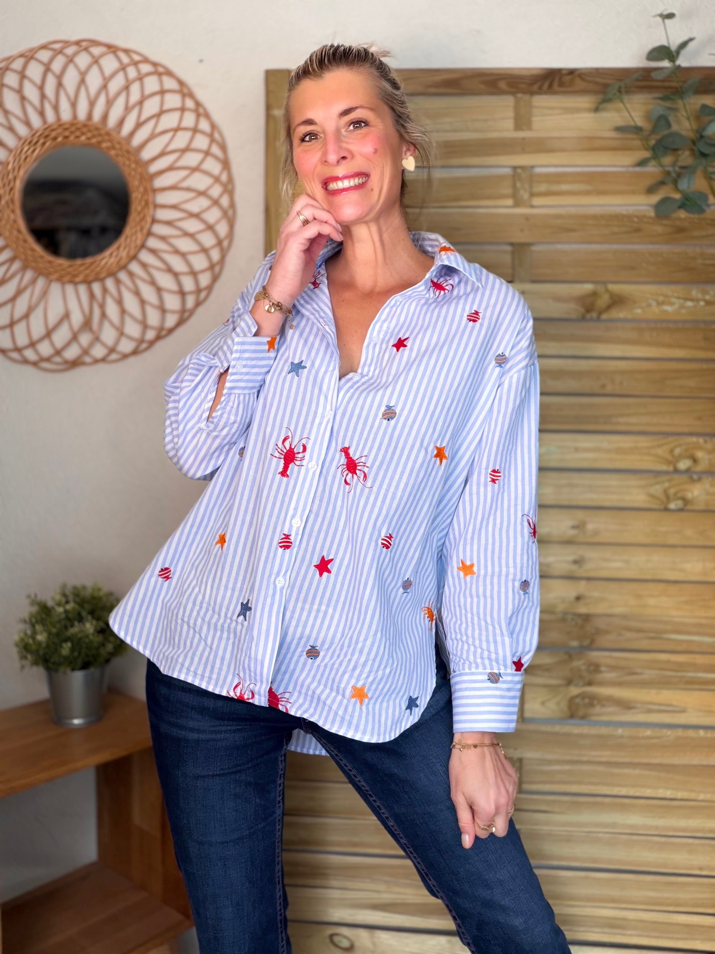 ⚡️ARRIVAGE - Chemise bleue à rayures coquillages et crustacés - ELORY