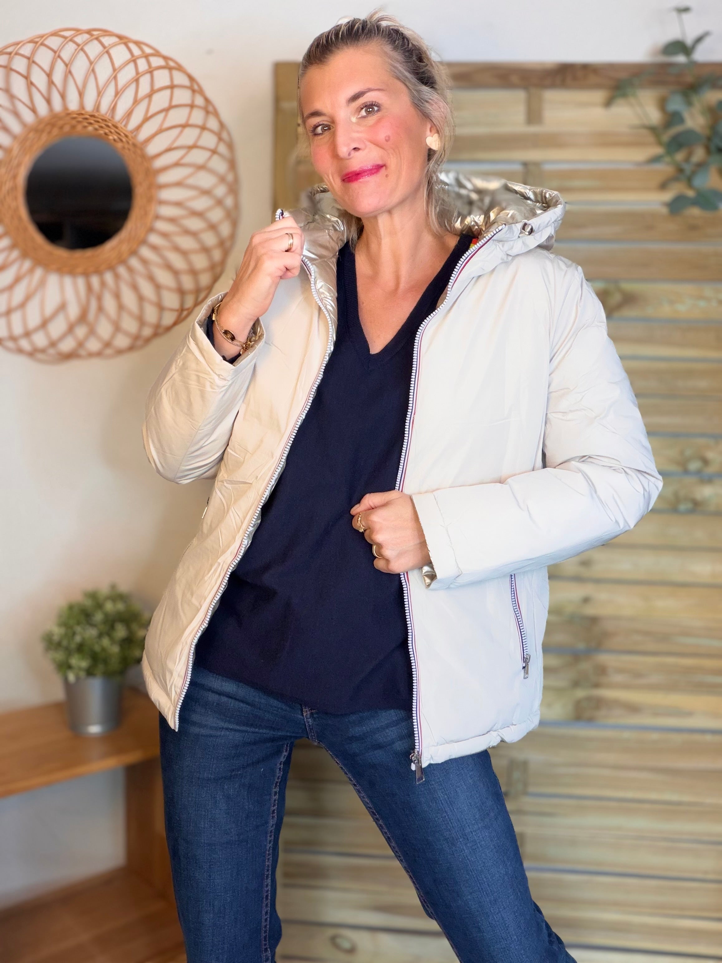 ⚡️PÉPITES FRIDAY - Doudoune imperméable réversible longue ANGÈLE COURT - Écru - MELYA MELODY