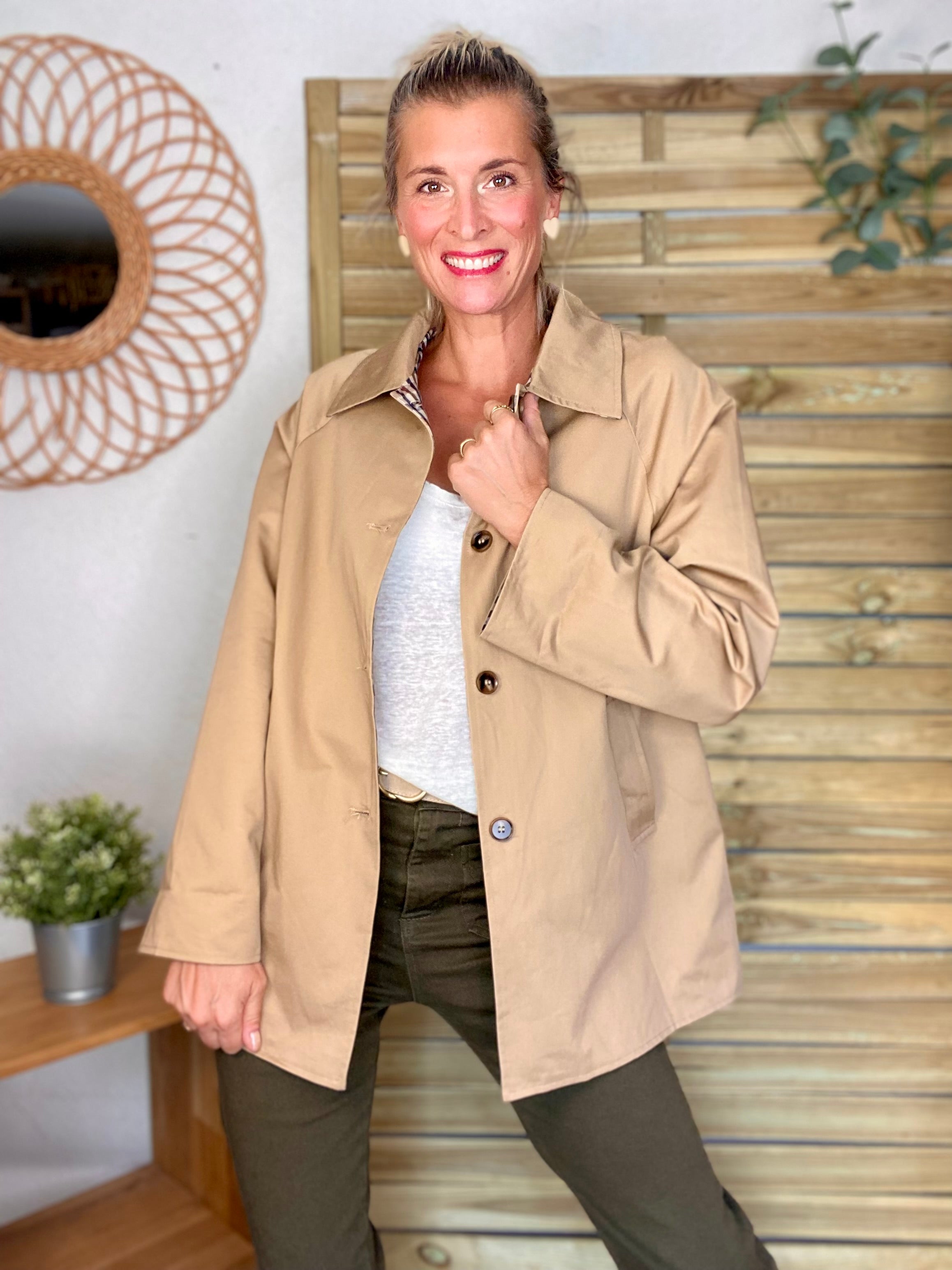 Veste Trench mi long réversible vichy LENA - Camel clair