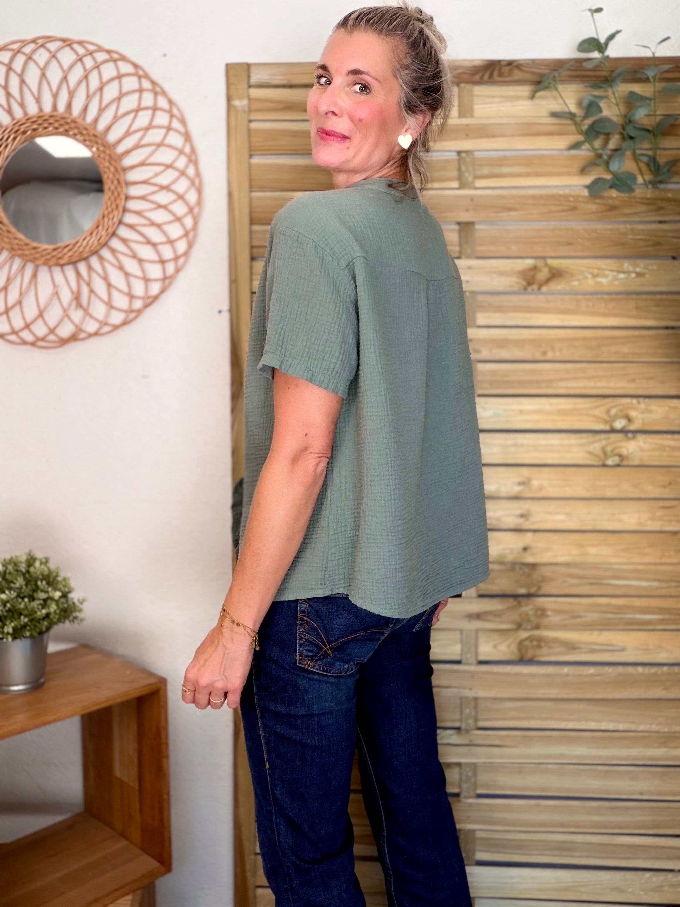 Blouse en gaze de coton ANAËLLE Kaki