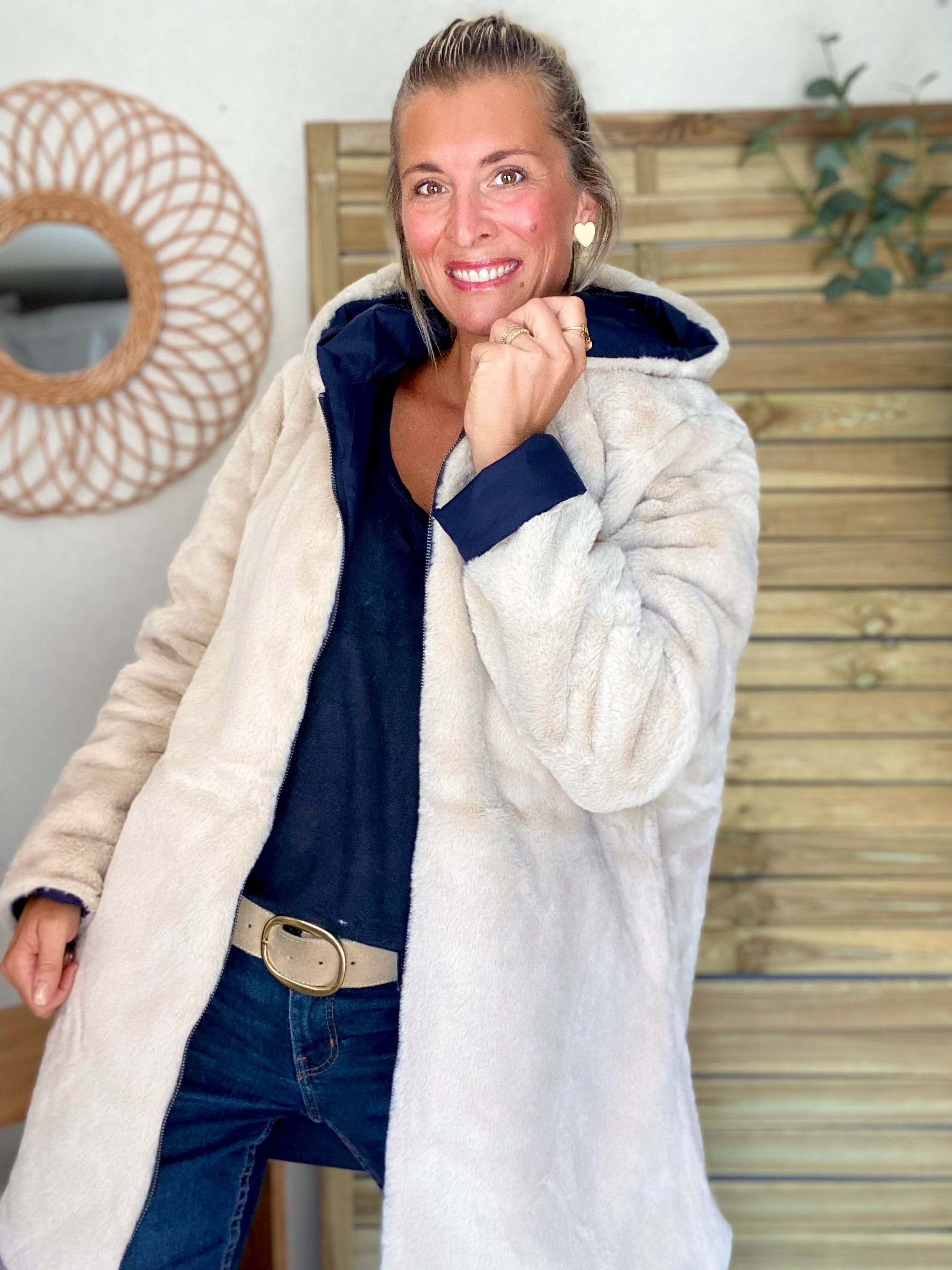 Parka Imperméable réversible fourrée Bleu marine / Beige ALIX - LAURA JO