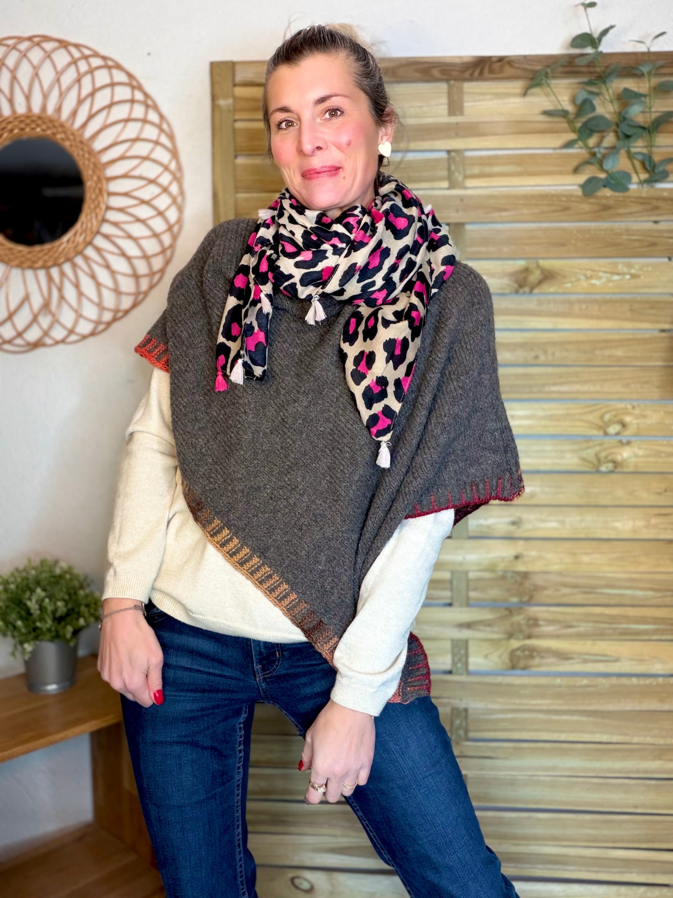 Poncho asymétrique GISÈLE - Taupe