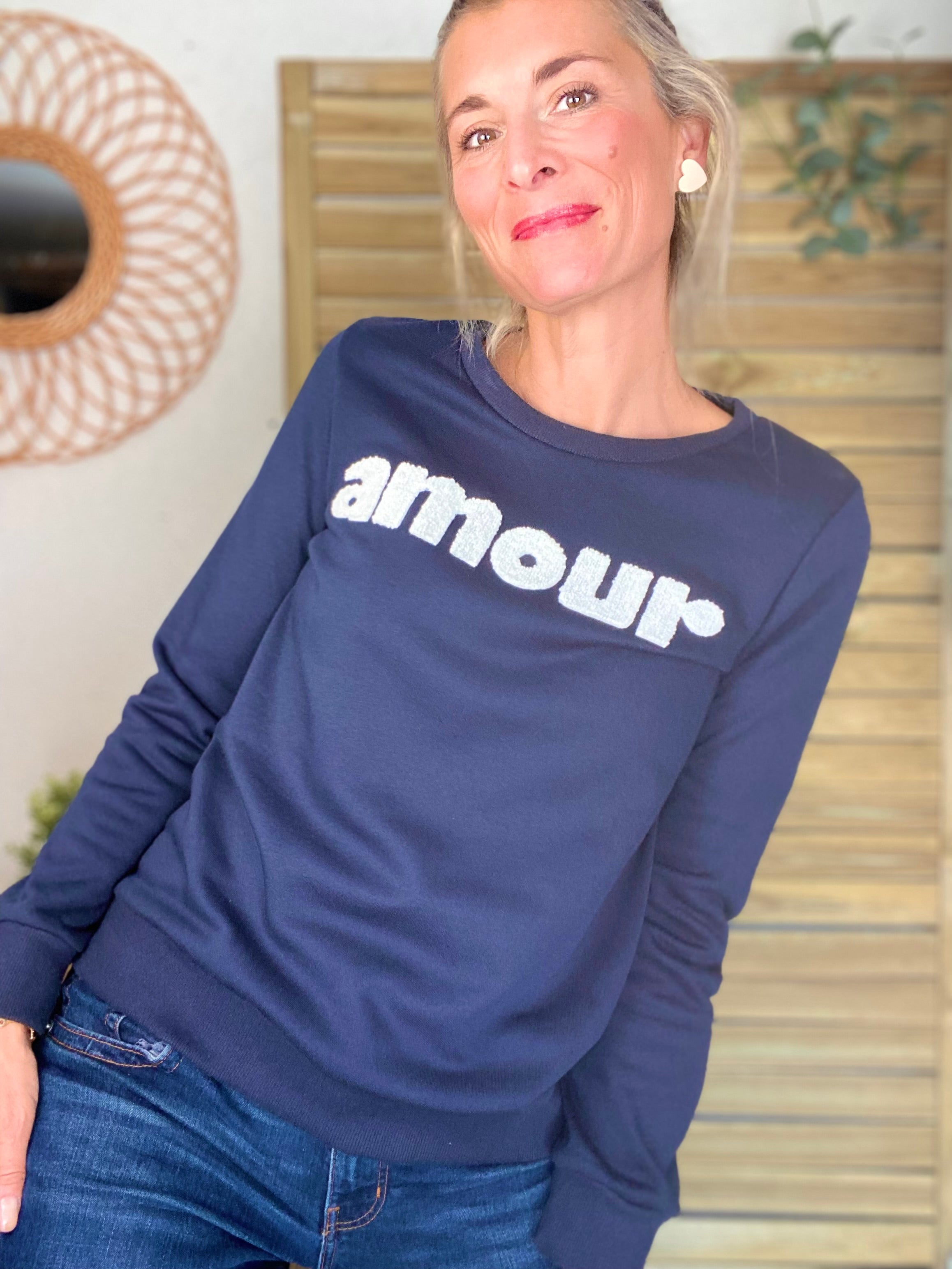 Sweat amour DORIA - Bleu marine / Blanc