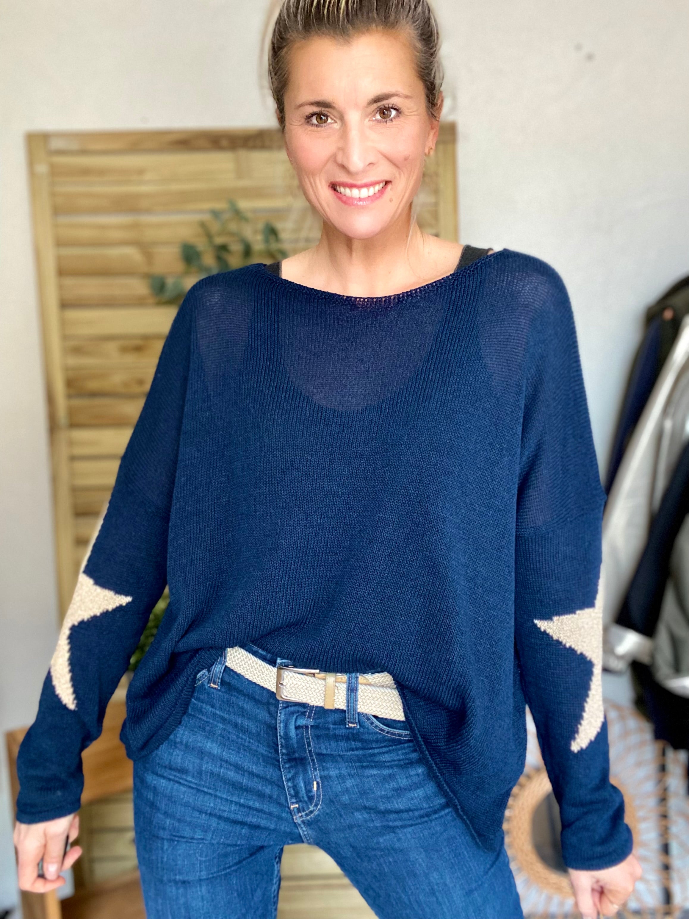 Pull Oversize étoiles dorées ALBA - Bleu marine